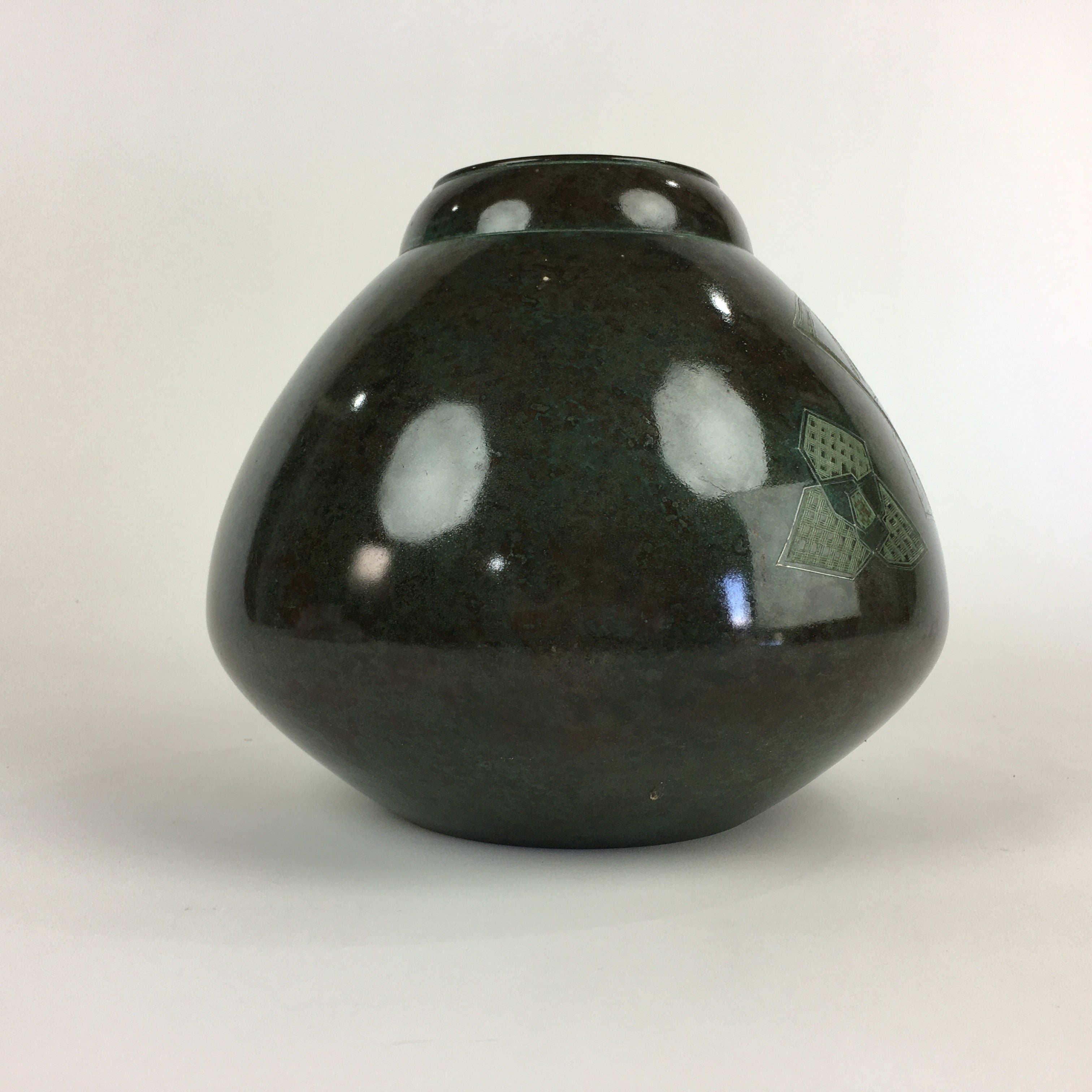 Japanese Copper Flower Vase Vtg Cast Metal Kabin Ikebana Green PX616