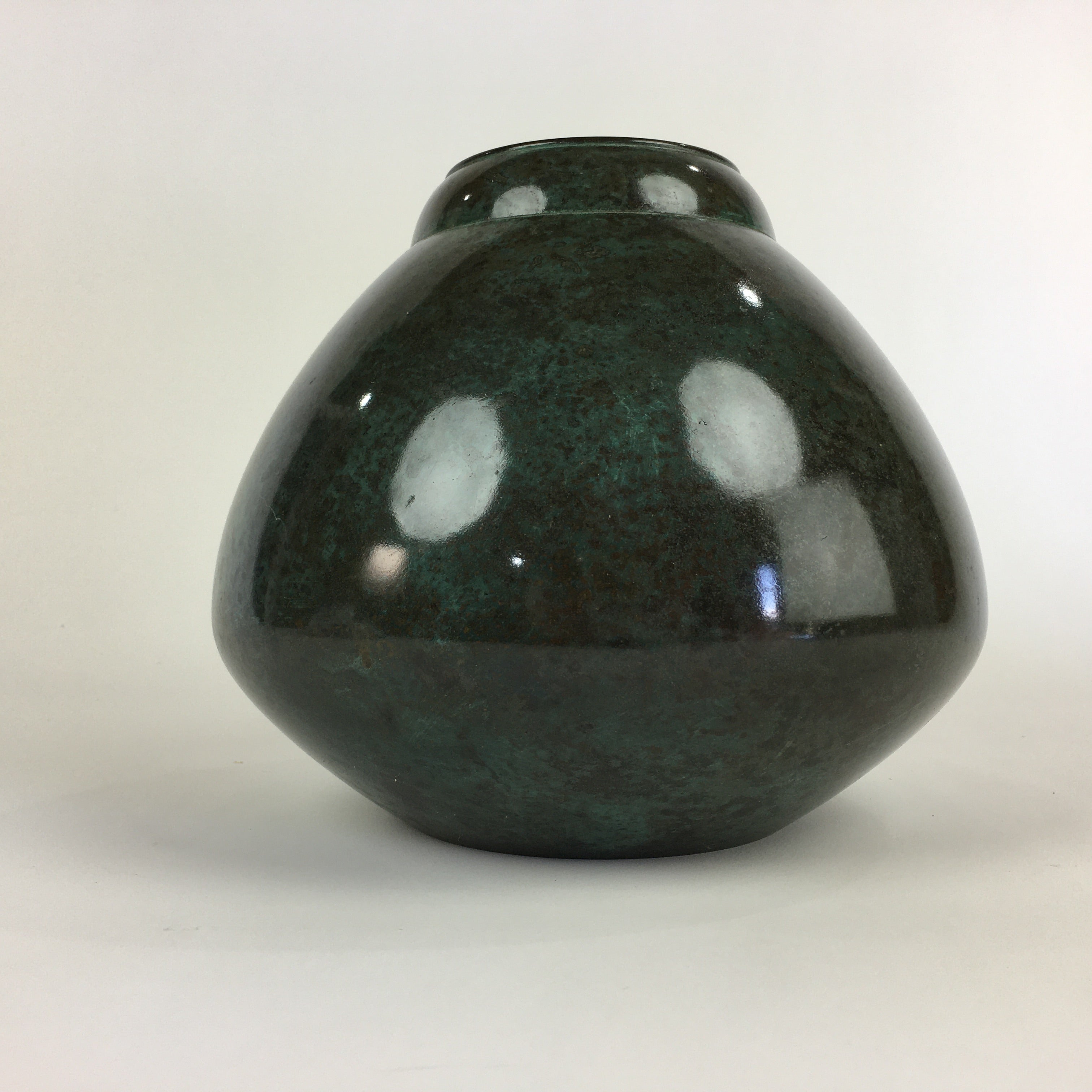 Japanese Copper Flower Vase Vtg Cast Metal Kabin Ikebana Green PX616