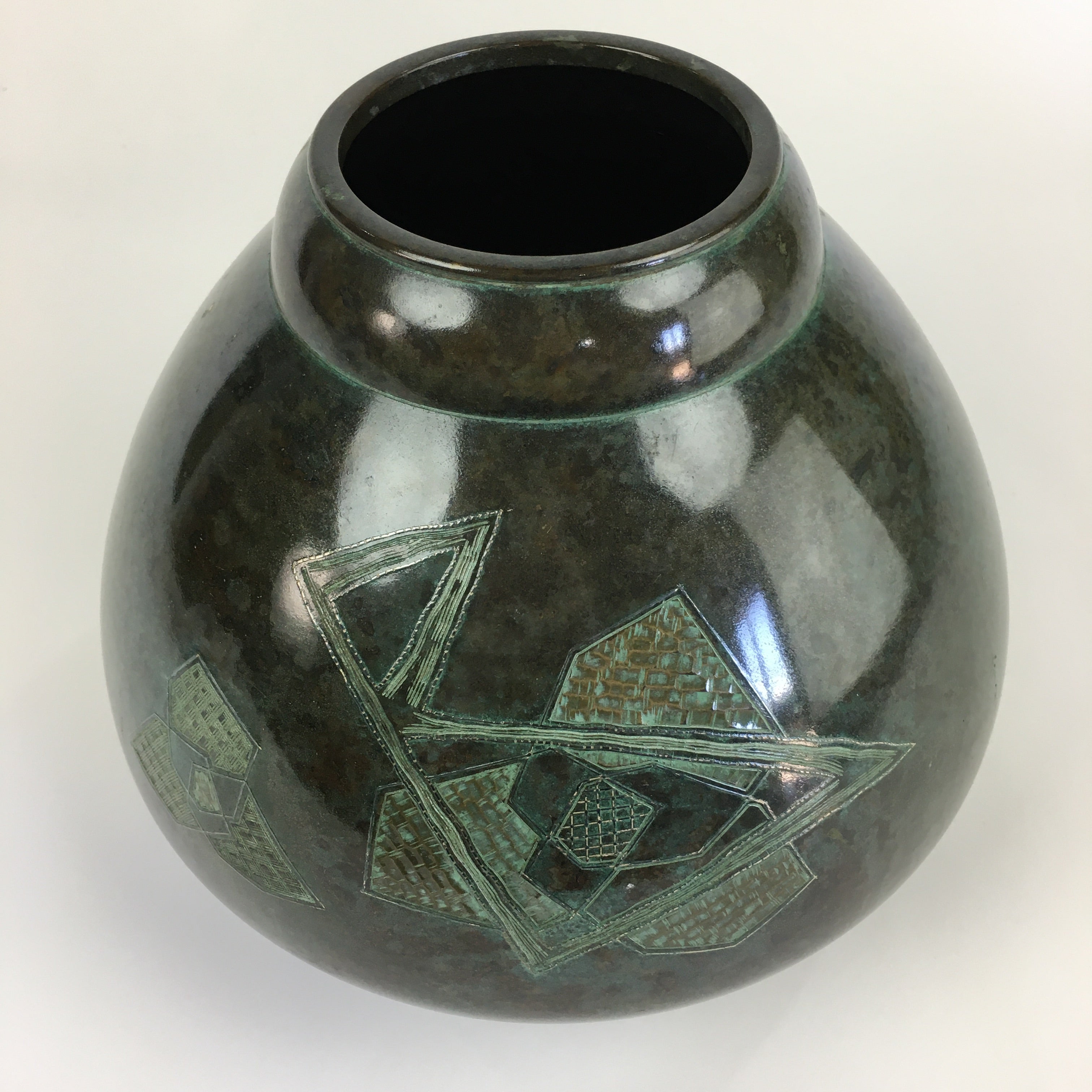 Japanese Copper Flower Vase Vtg Cast Metal Kabin Ikebana Green PX616