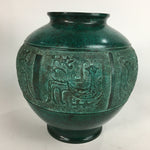 Japanese Copper Flower Vase Vtg Metal Kabin Green Ikebana Arrangement FV922