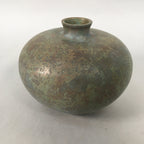 Japanese Copper Flower Vase Wooden Box Vtg Cast Metal Kabin Ikebana Green PX517