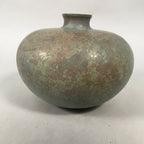 Japanese Copper Flower Vase Wooden Box Vtg Cast Metal Kabin Ikebana Green PX517