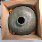Japanese Copper Flower Vase Wooden Box Vtg Cast Metal Kabin Ikebana Green PX517
