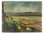 Japanese Countryside River Valley Oil Painting Landscape Original Unsigned FL182