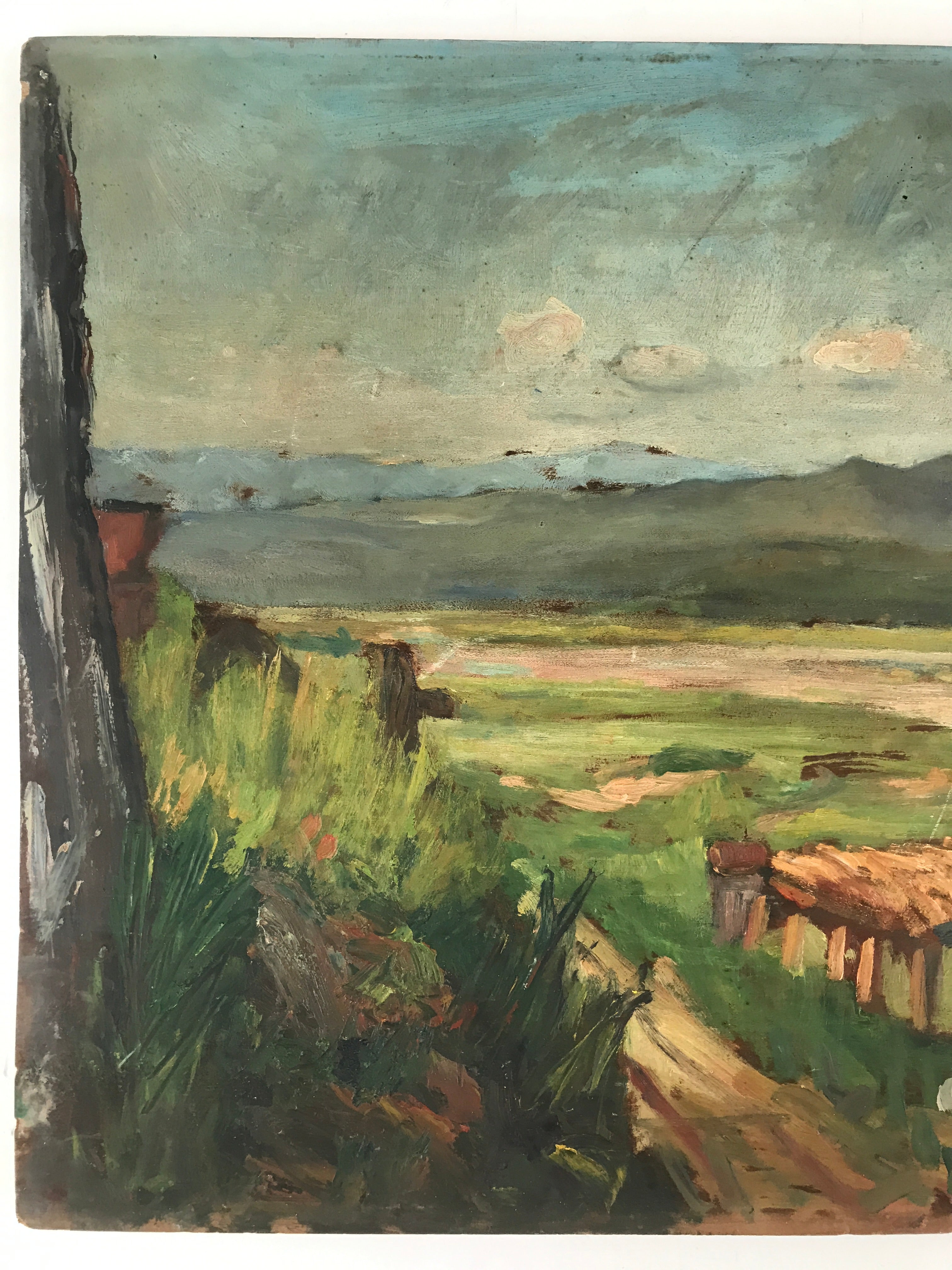 Japanese Countryside River Valley Oil Painting Landscape Original Unsigned FL182