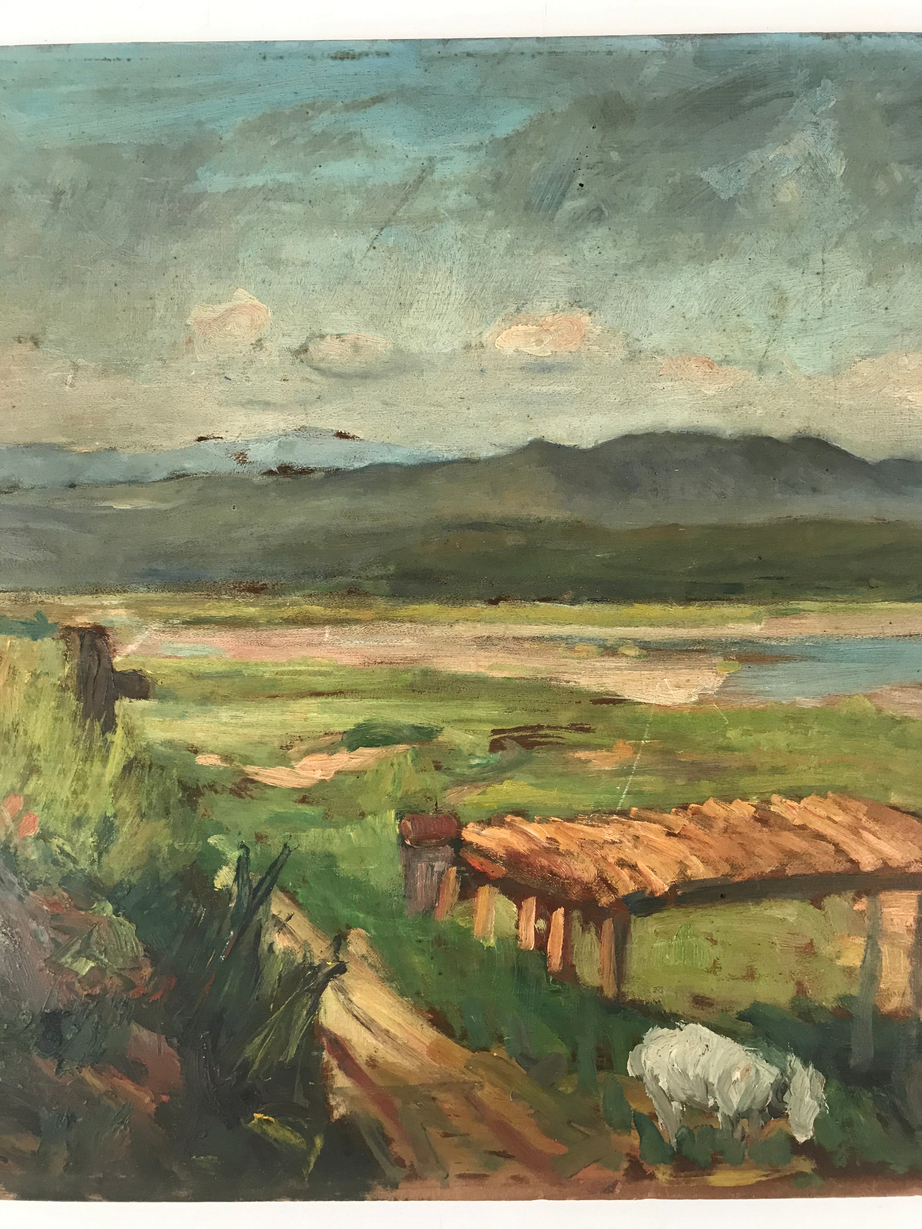 Japanese Countryside River Valley Oil Painting Landscape Original Unsigned FL182