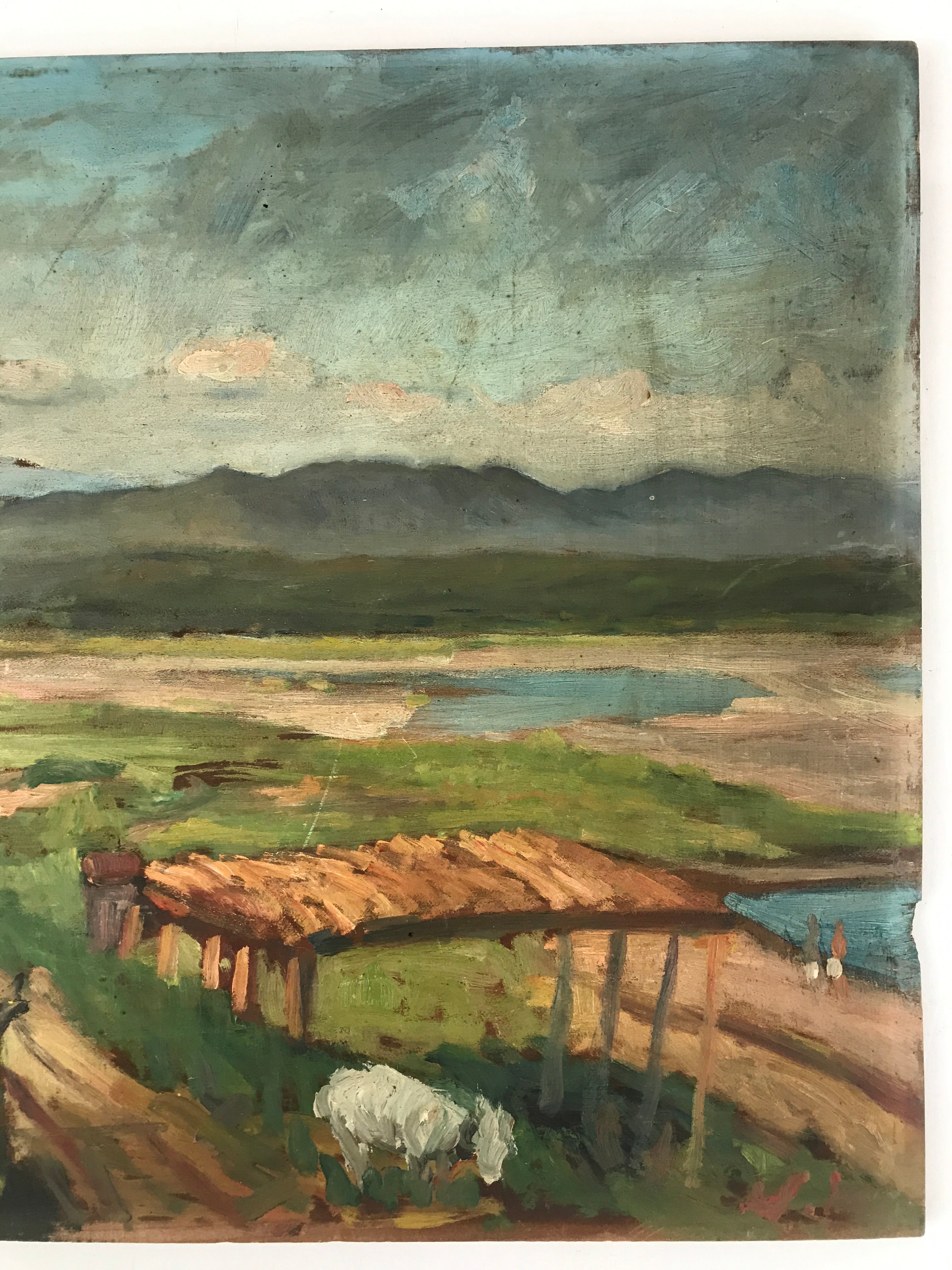Japanese Countryside River Valley Oil Painting Landscape Original Unsigned FL182