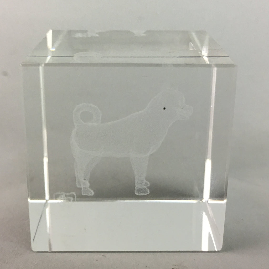 Japanese Crystal 3D Laser Glass Etched Vtg Paperweight Dog Shiba Inu J588