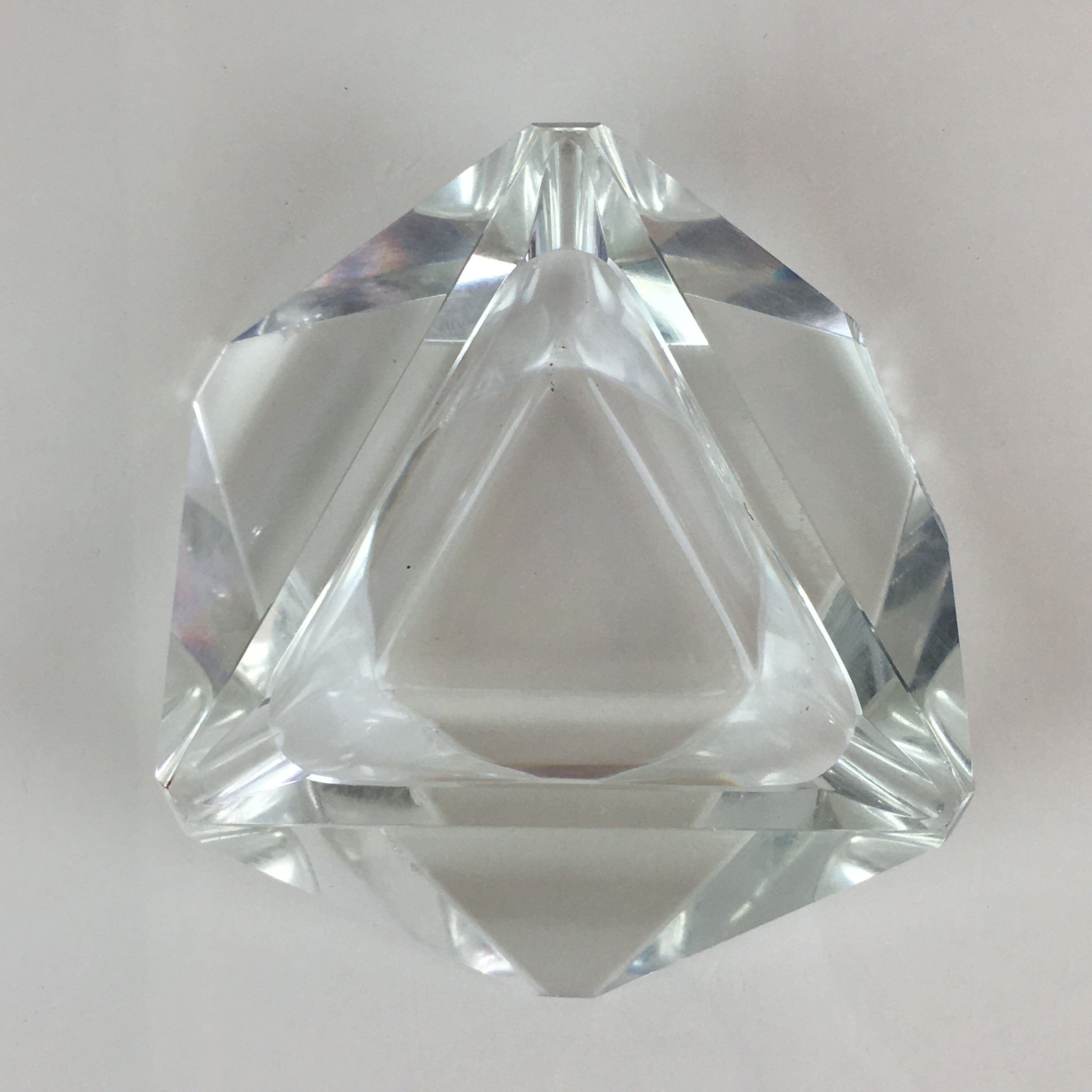 Japanese Crystal Glass Ashtray Display Vtg Triangle Ornament Haizara JK391