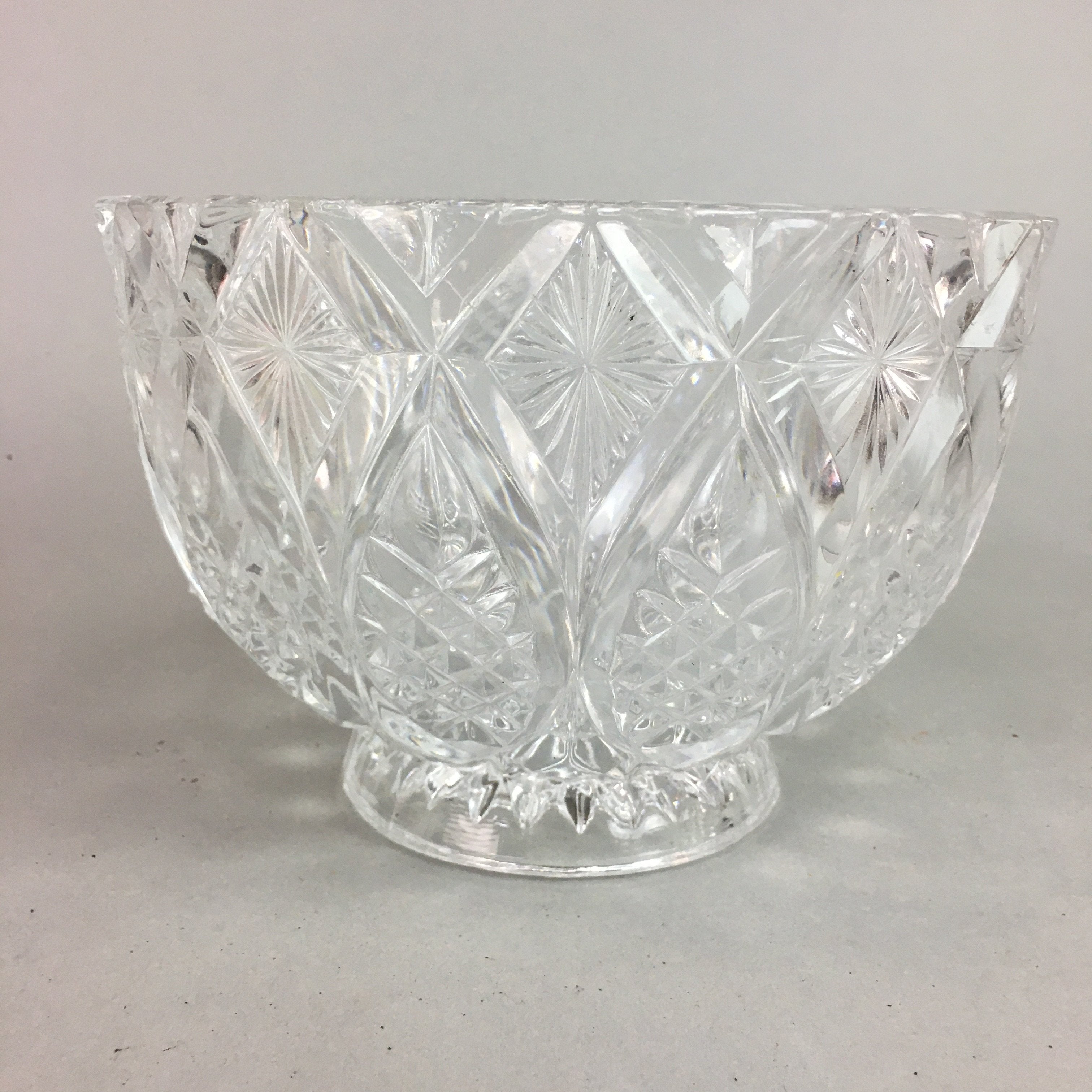 Japanese Cut Glass Bowl Vtg Crystal Brilliant Leaf Diamond PP328