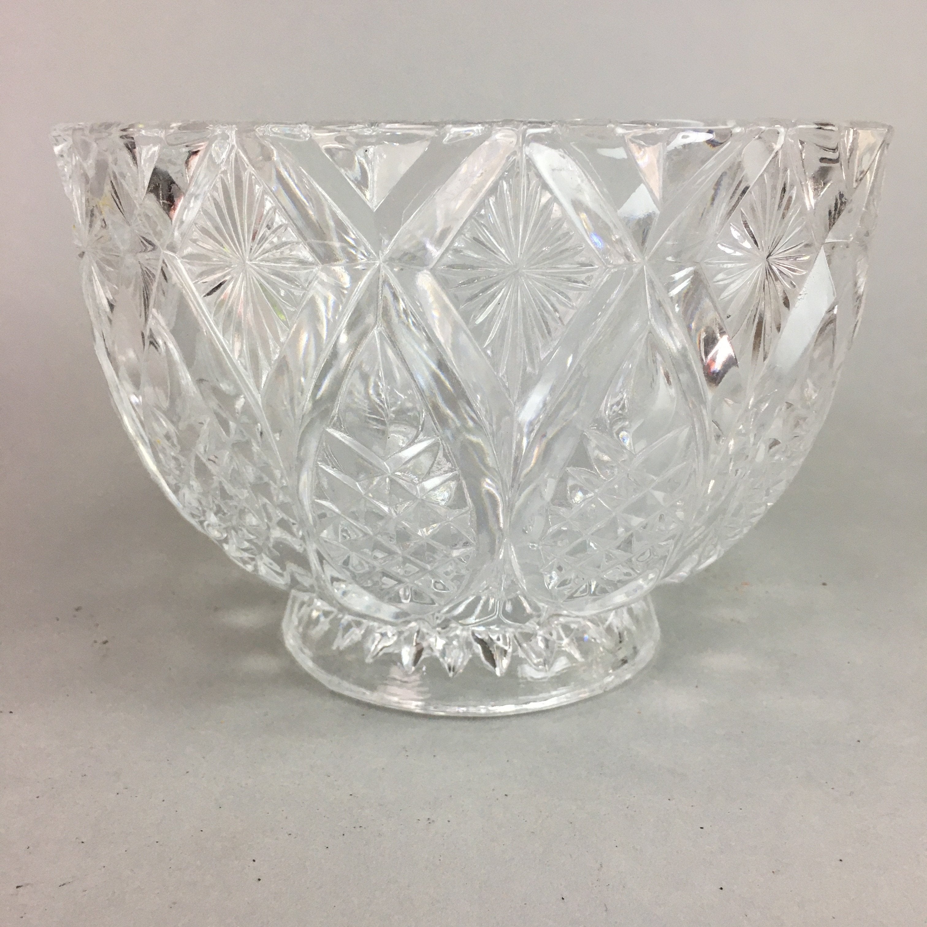 Japanese Cut Glass Bowl Vtg Crystal Brilliant Leaf Diamond PP328