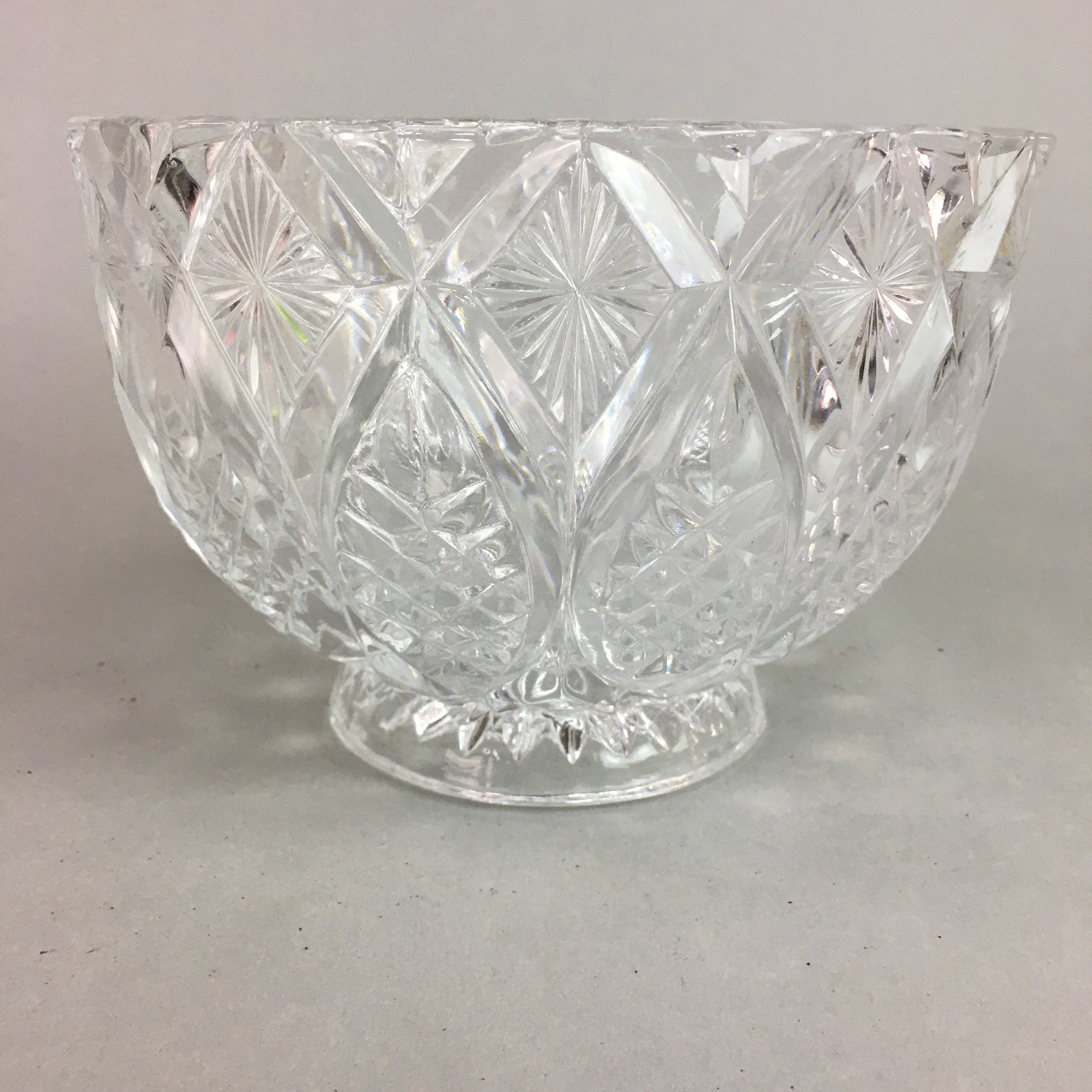 Japanese Cut Glass Bowl Vtg Crystal Brilliant Leaf Diamond PP328
