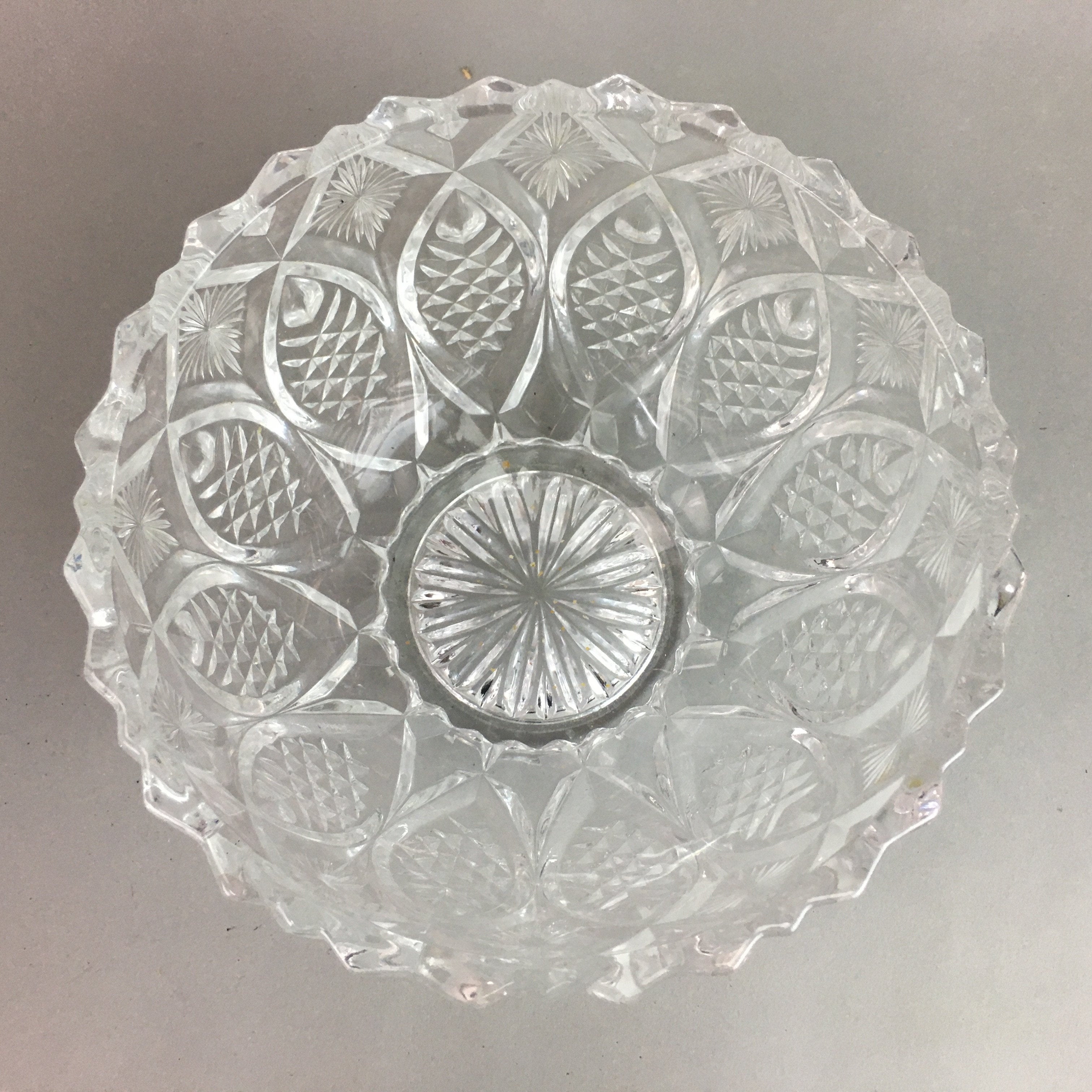 Japanese Cut Glass Bowl Vtg Crystal Brilliant Leaf Diamond PP328