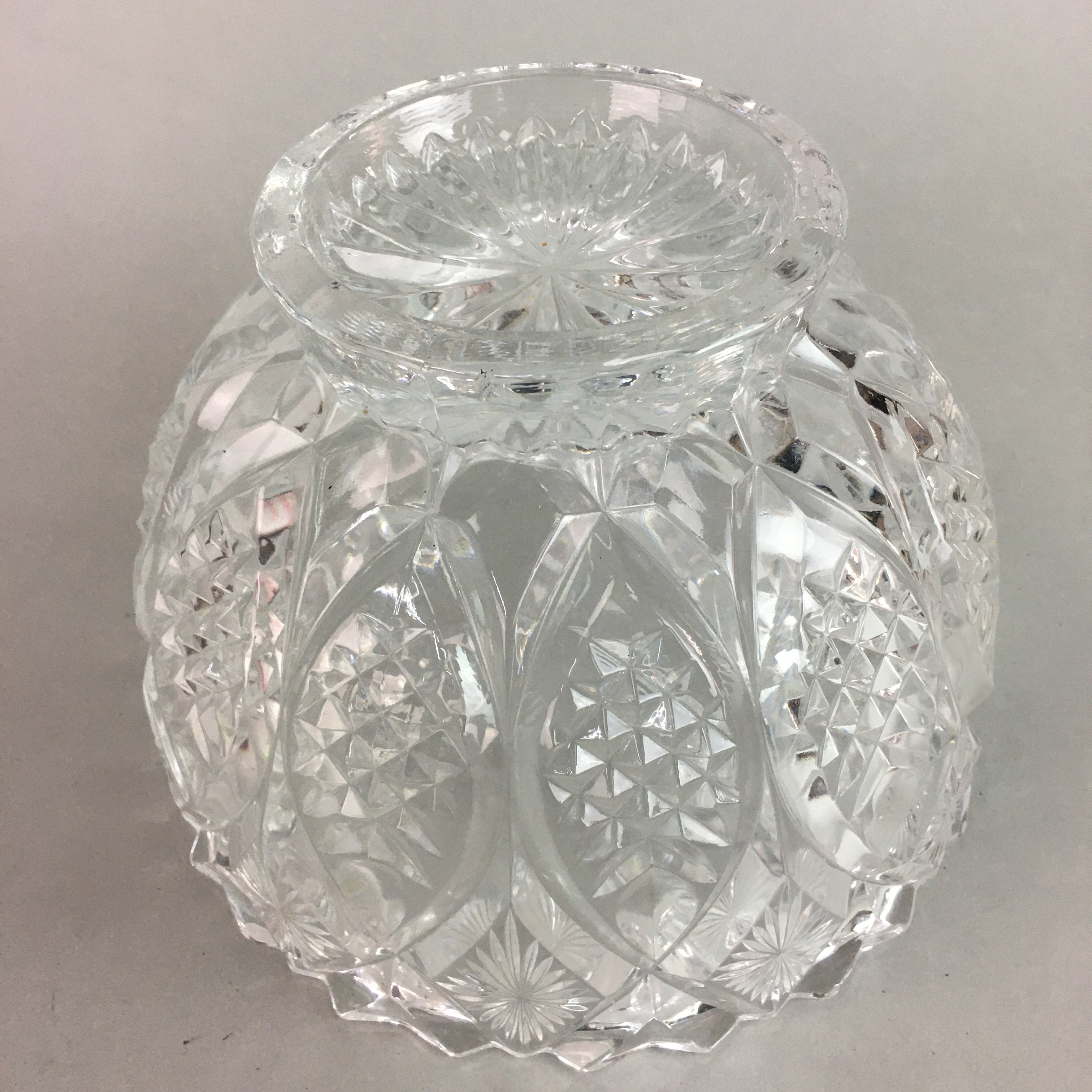 Japanese Cut Glass Bowl Vtg Crystal Brilliant Leaf Diamond PP328