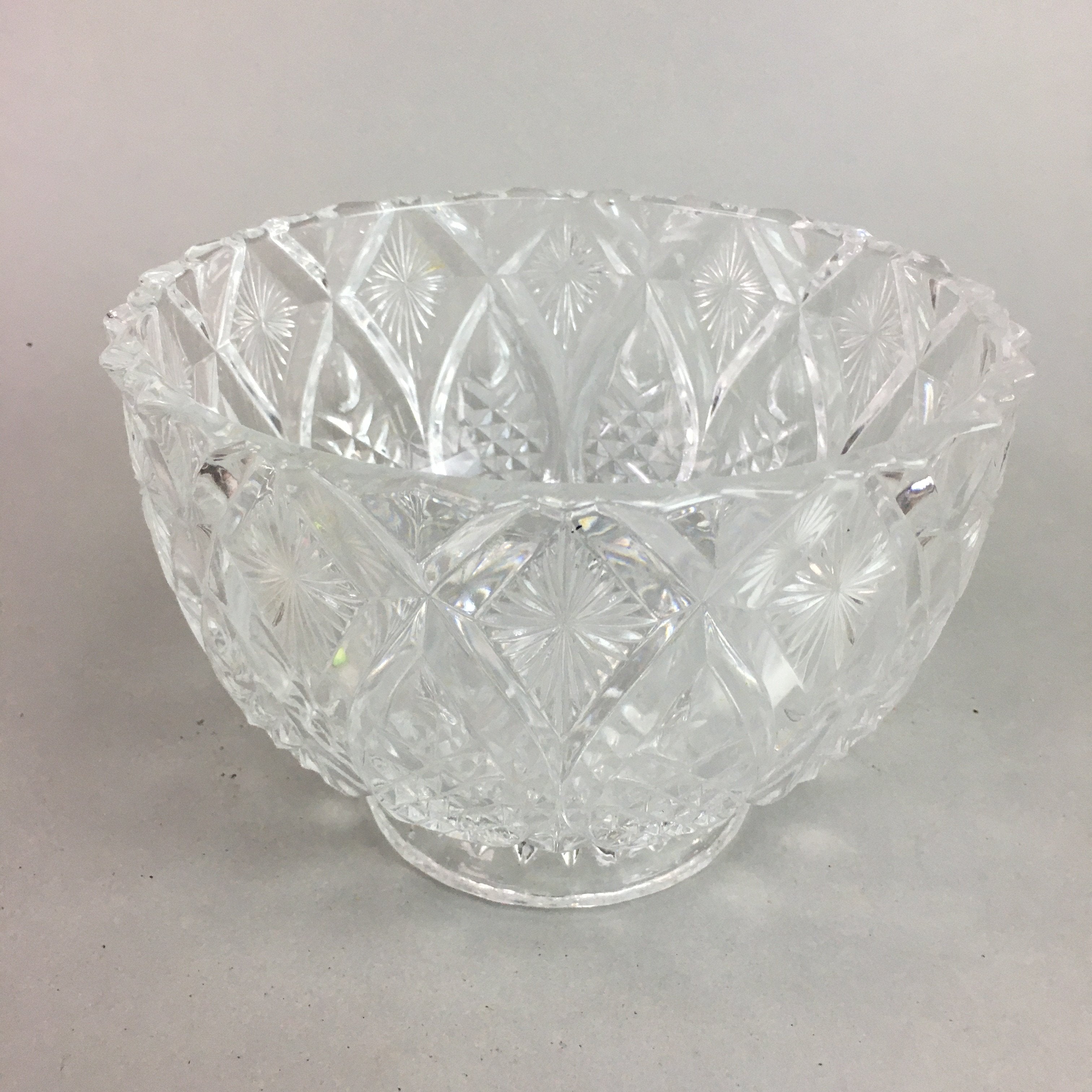 Japanese Cut Glass Bowl Vtg Crystal Brilliant Leaf Diamond PP328