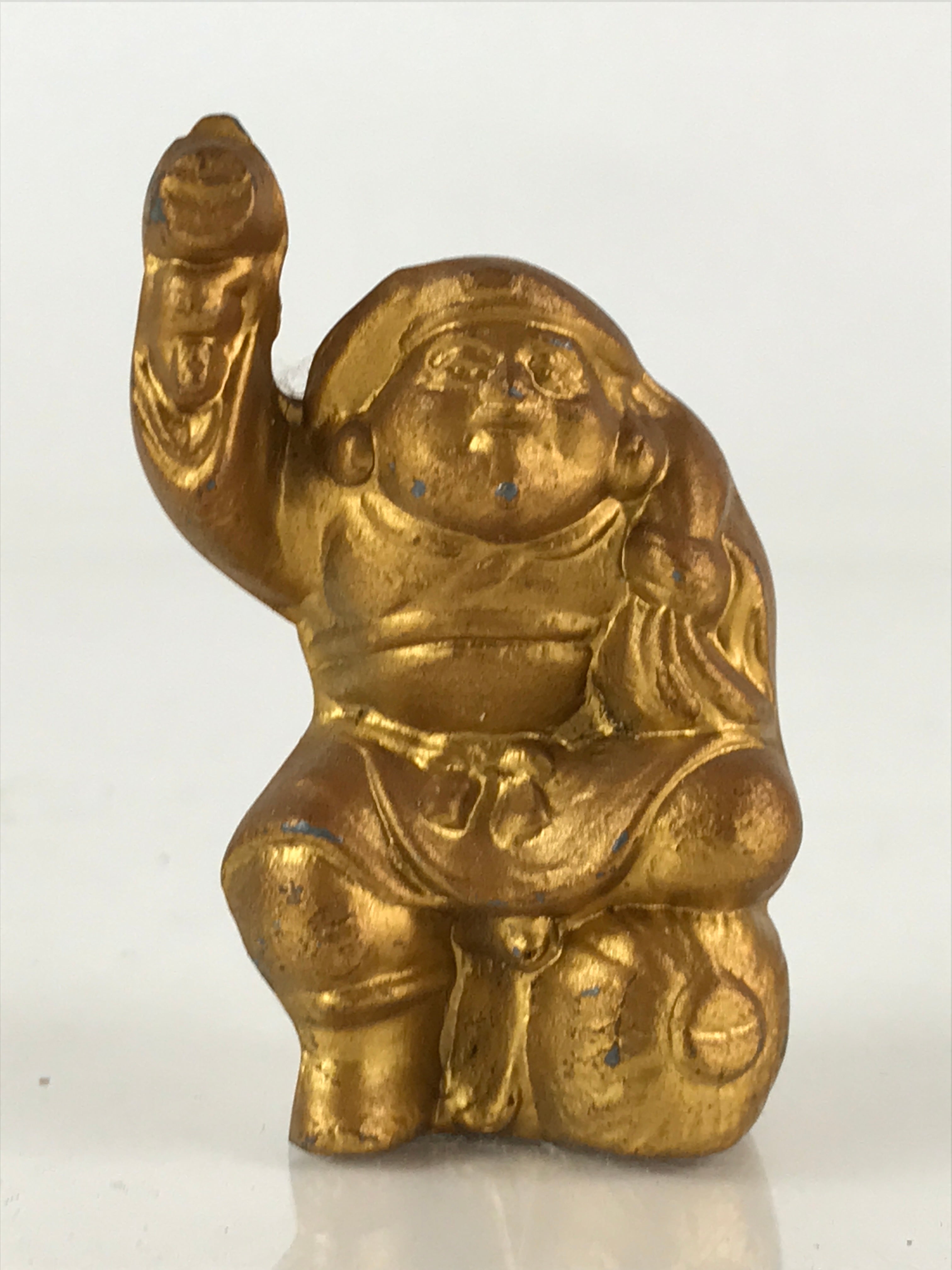 Japanese Daikokuten Figurine 7 Lucky Gods Wealth Vtg Gold Metal Statue JK424