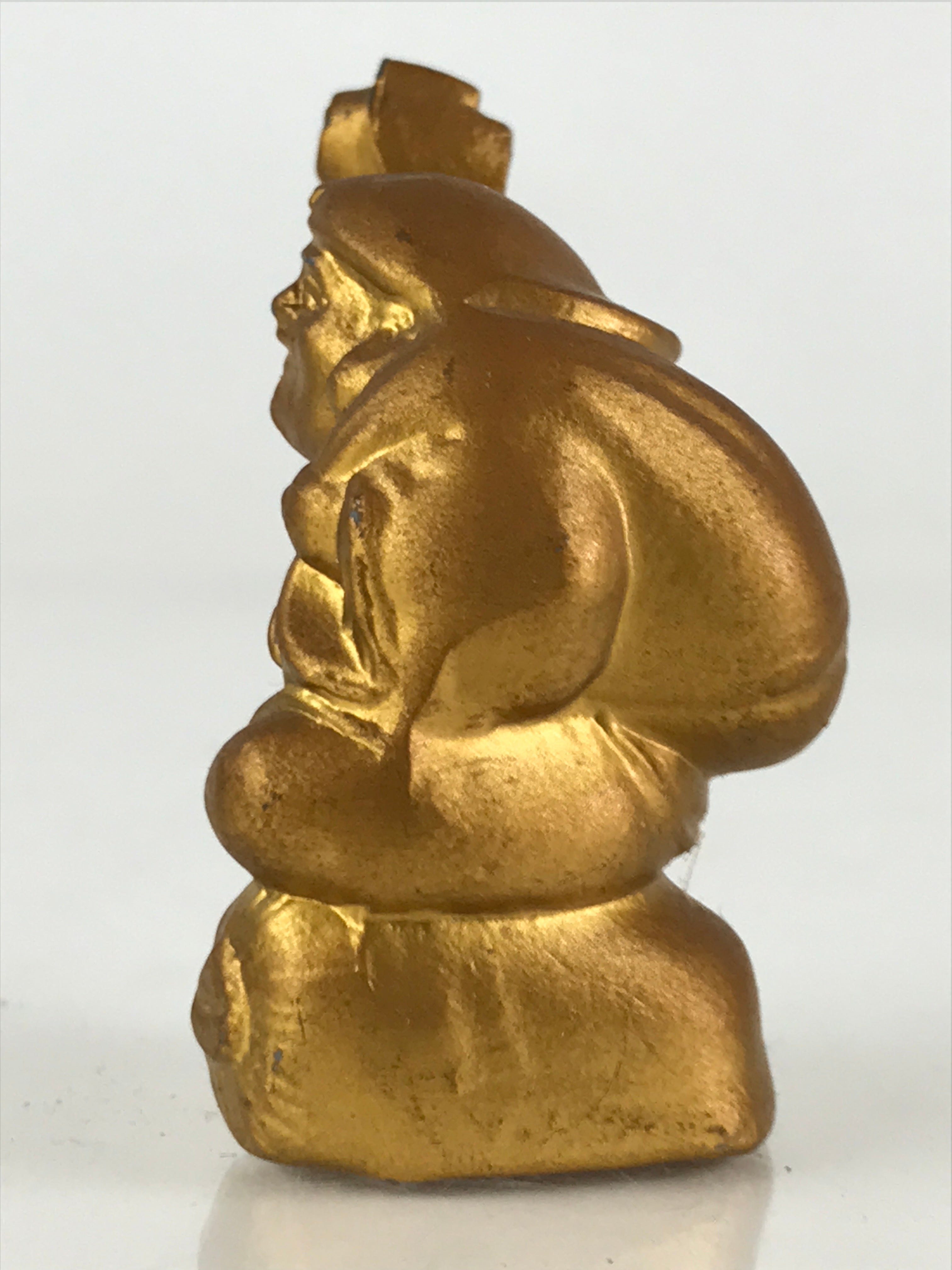 Japanese Daikokuten Figurine 7 Lucky Gods Wealth Vtg Gold Metal Statue JK424