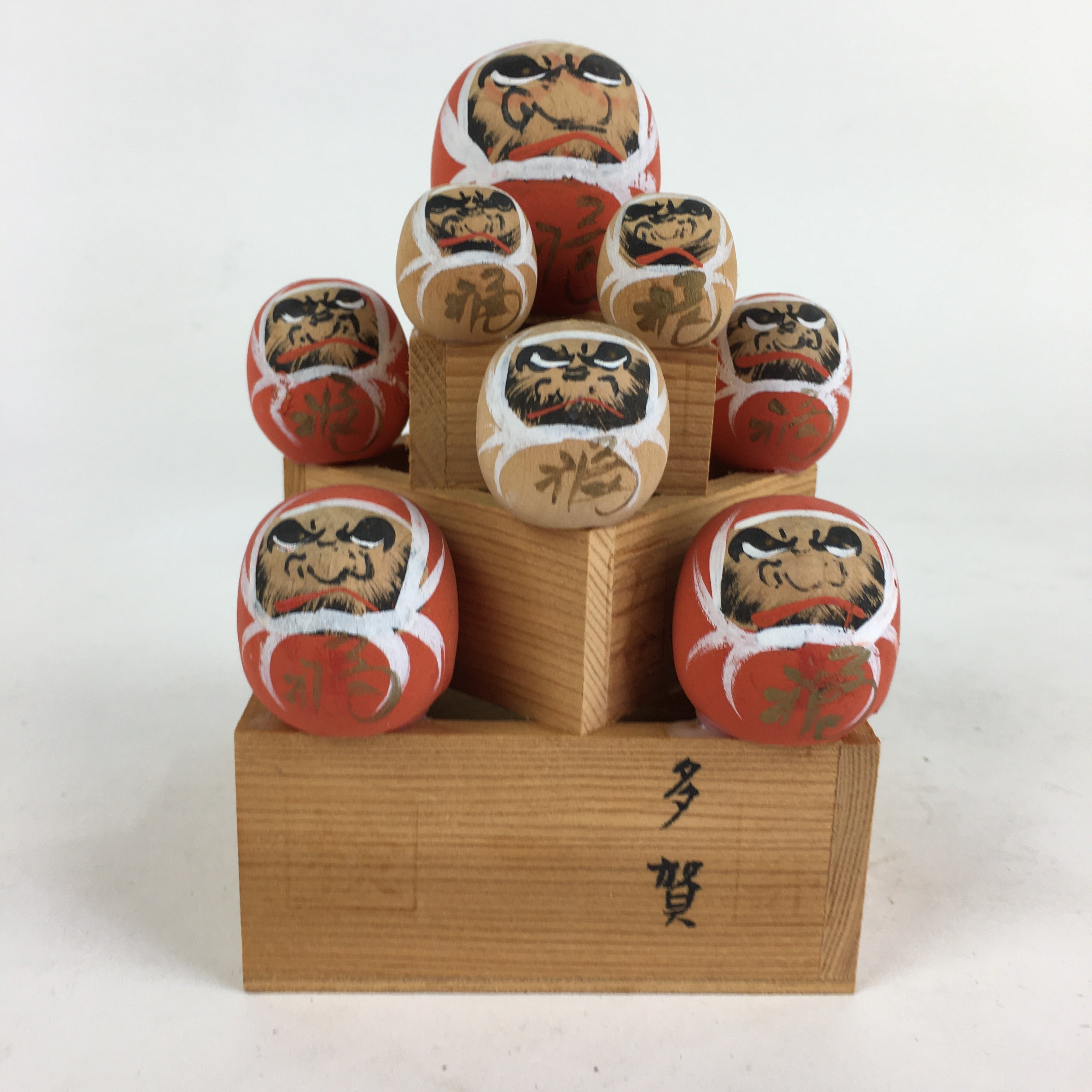 Japanese Daruma Figurine Kokeshi Doll Wood Sake Cup Masu Ornament Okimono BD783