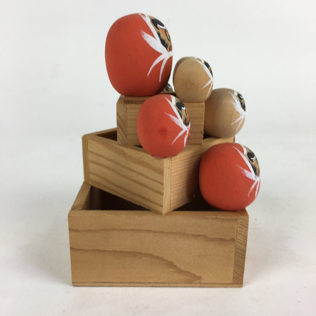 Japanese Daruma Figurine Kokeshi Doll Wood Sake Cup Masu Ornament Okimono BD783