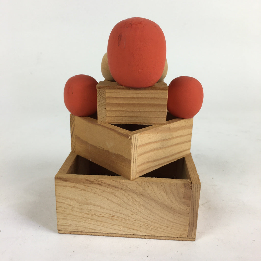 Japanese Daruma Figurine Kokeshi Doll Wood Sake Cup Masu Ornament Okimono BD783