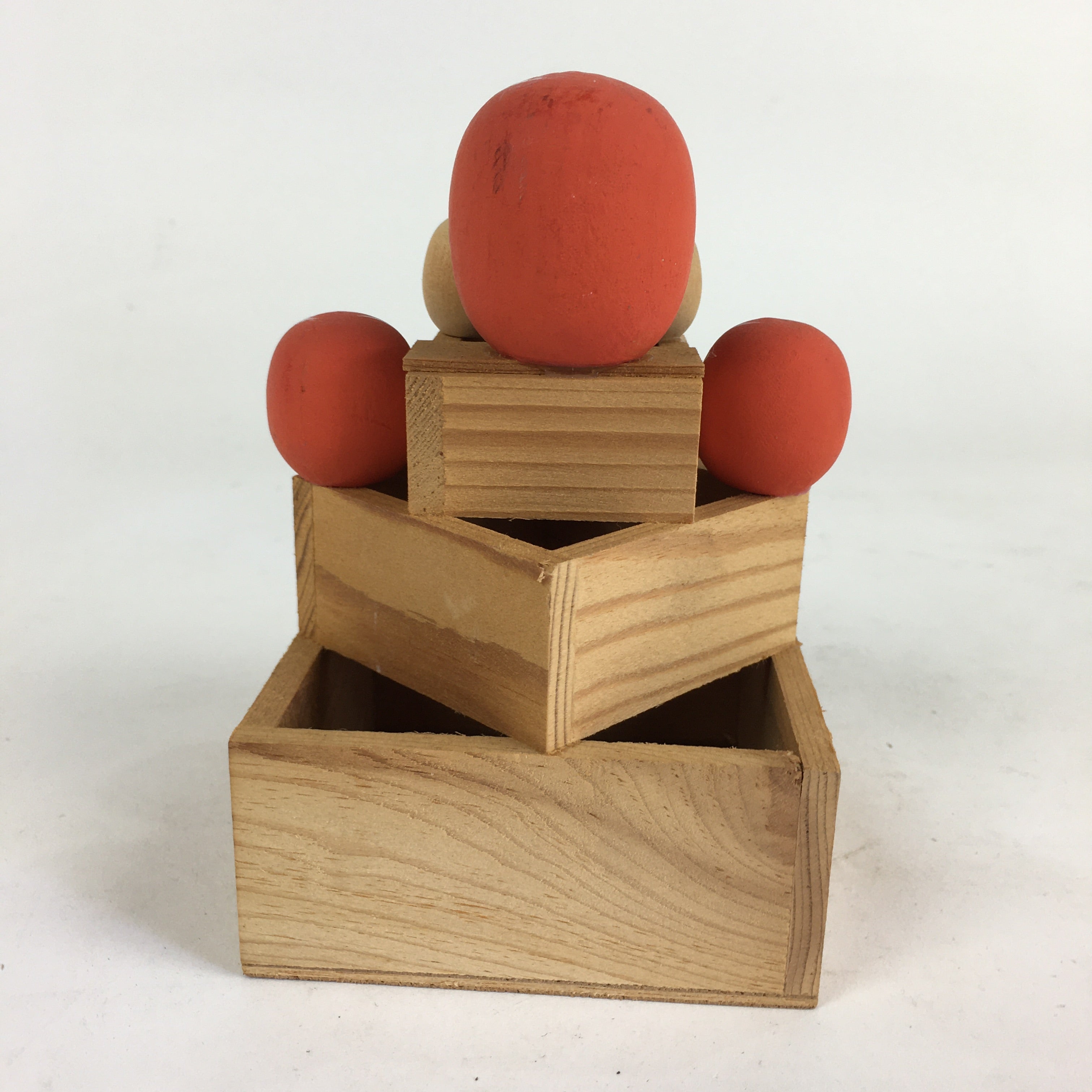 Japanese Daruma Figurine Kokeshi Doll Wood Sake Cup Masu Ornament Okimono BD783