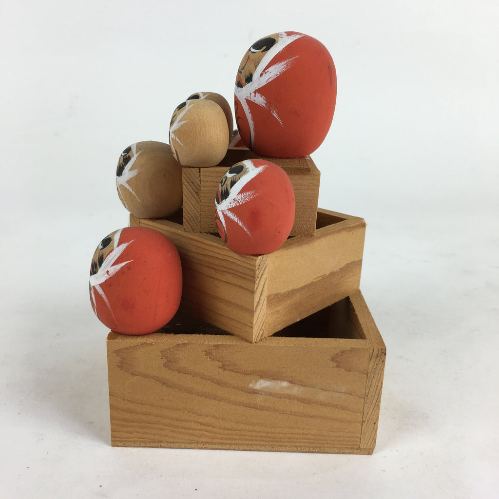 Japanese Daruma Figurine Kokeshi Doll Wood Sake Cup Masu Ornament Okimono BD783