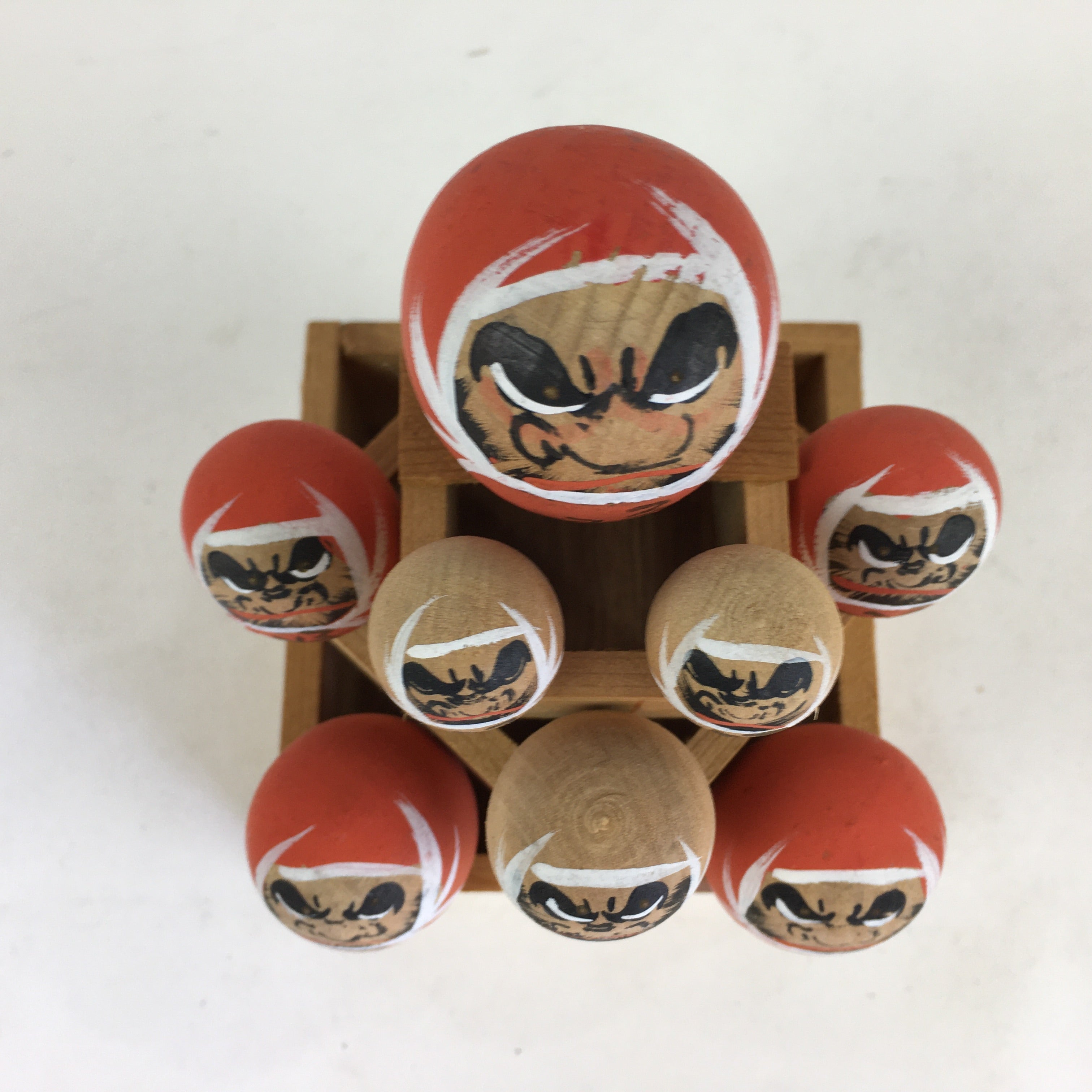 Japanese Daruma Figurine Kokeshi Doll Wood Sake Cup Masu Ornament Okimono BD783