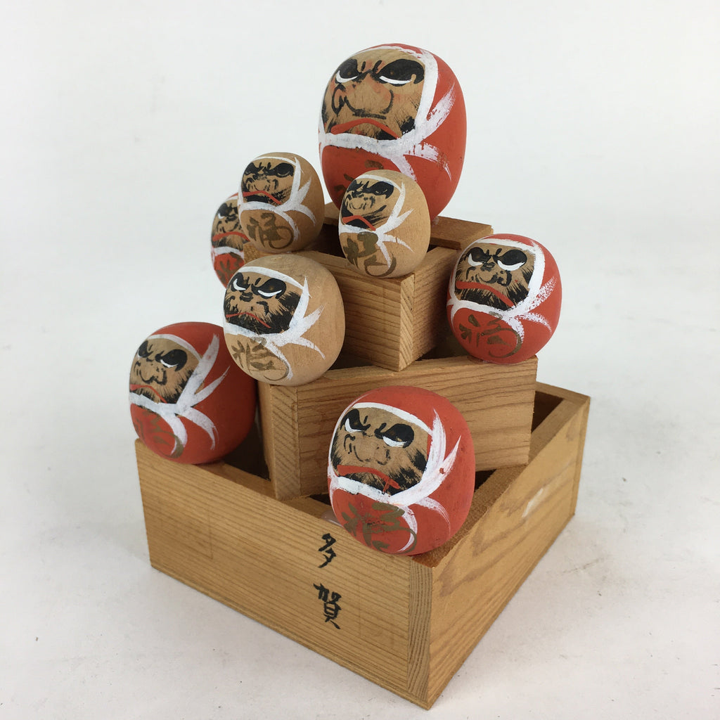 Japanese Daruma Figurine Kokeshi Doll Wood Sake Cup Masu Ornament Okimono BD783