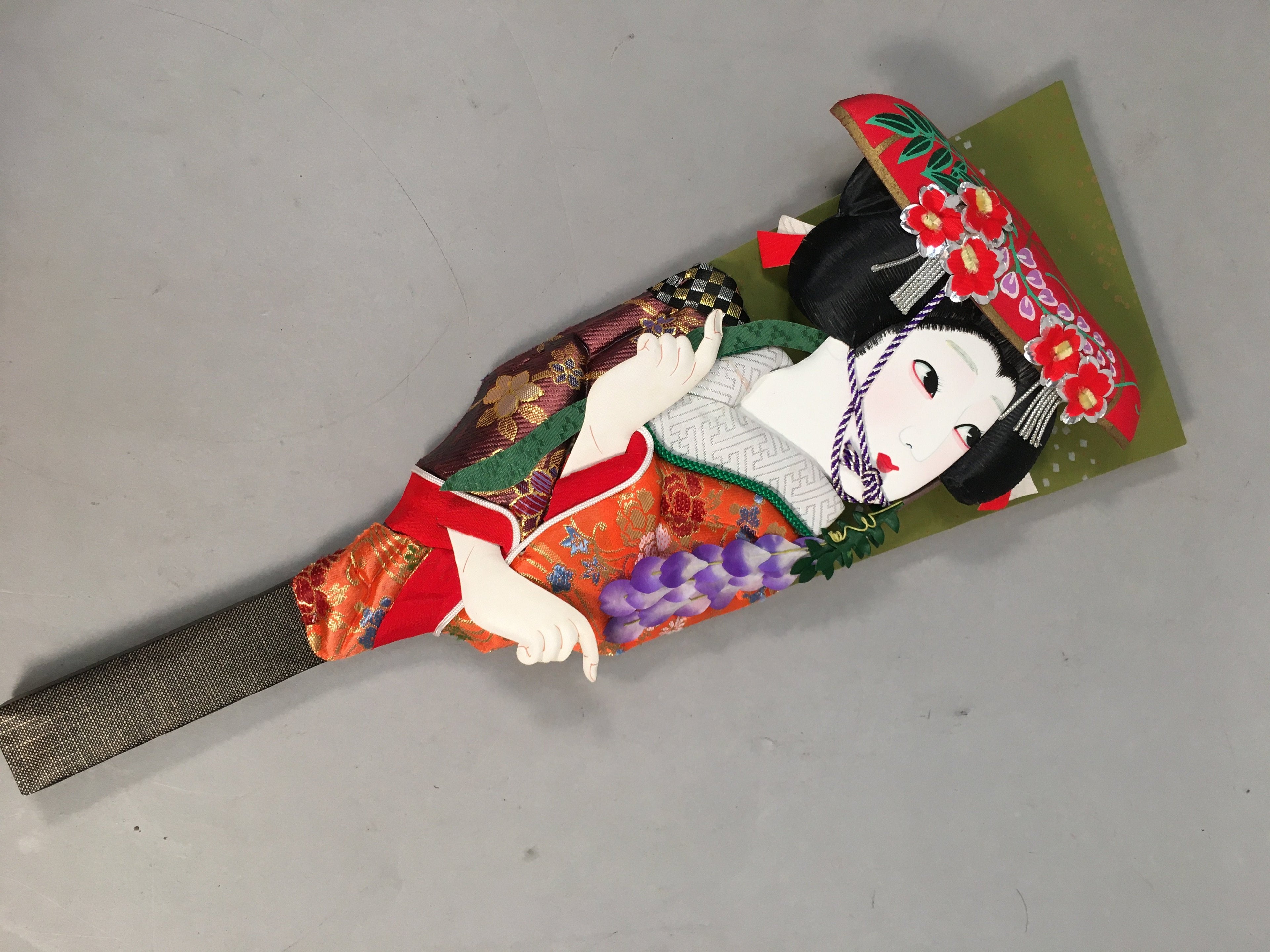 Japanese Decorative Wooden Paddle Kimono Woman Vtg Geisha Hagoita J968