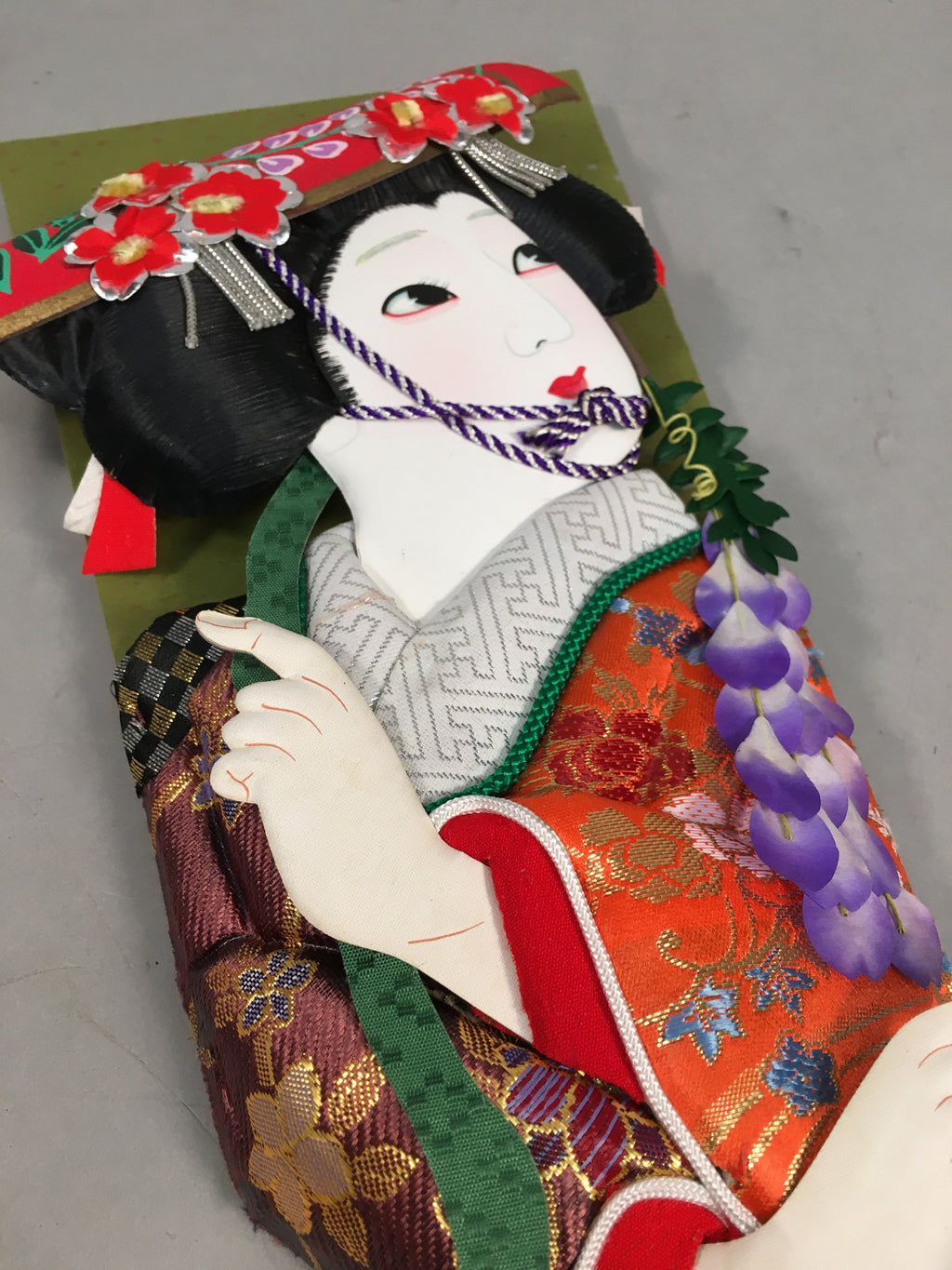 Japanese Decorative Wooden Paddle Kimono Woman Vtg Geisha Hagoita J968