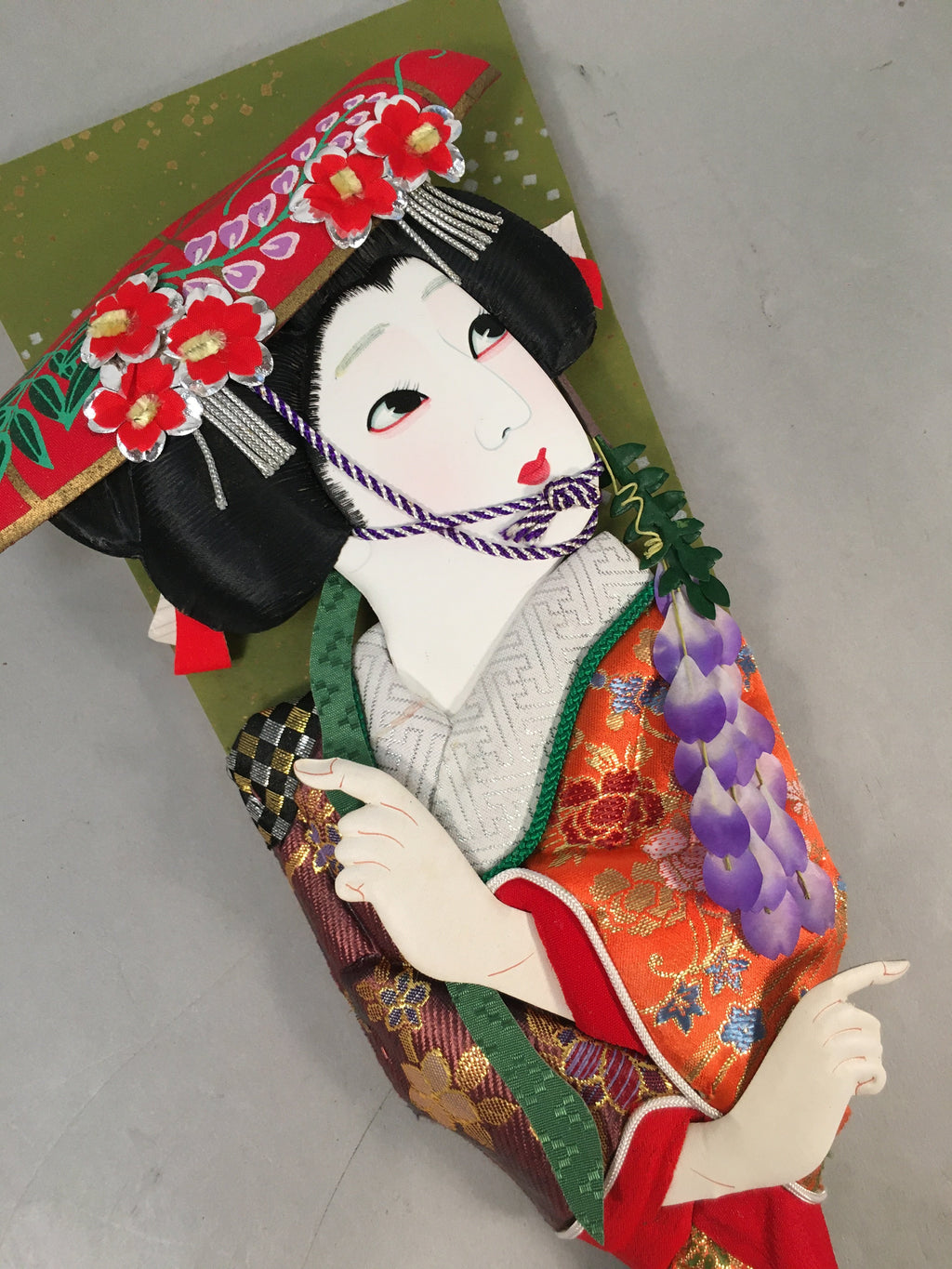 Japanese Decorative Wooden Paddle Kimono Woman Vtg Geisha Hagoita J968
