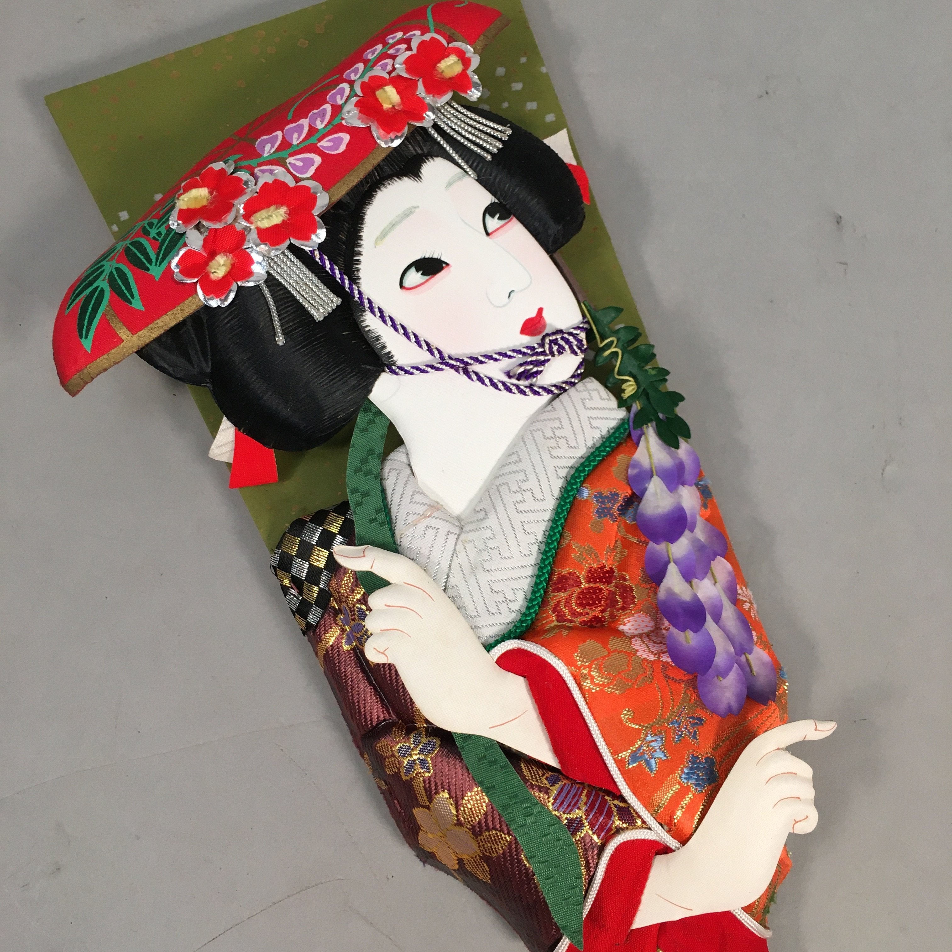 Japanese Decorative Wooden Paddle Kimono Woman Vtg Geisha Hagoita J968