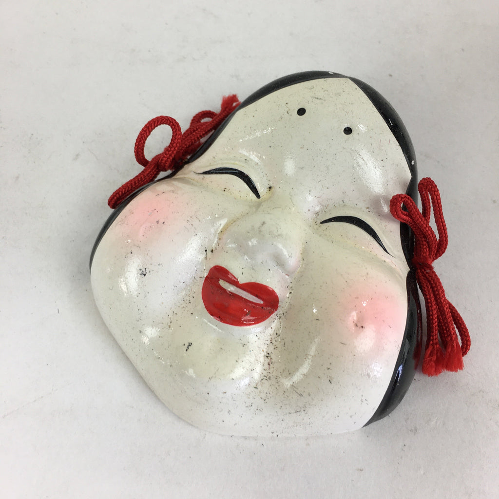 Japanese Display Ceramic Otafuku Mask Vtg Face Miniature Ornament JK285