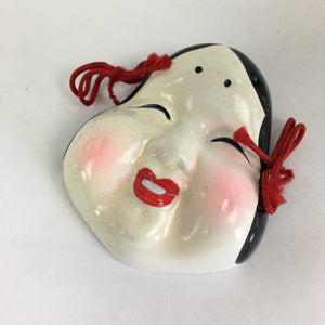 Japanese Display Ceramic Otafuku Mask Vtg Face Miniature Ornament JK286