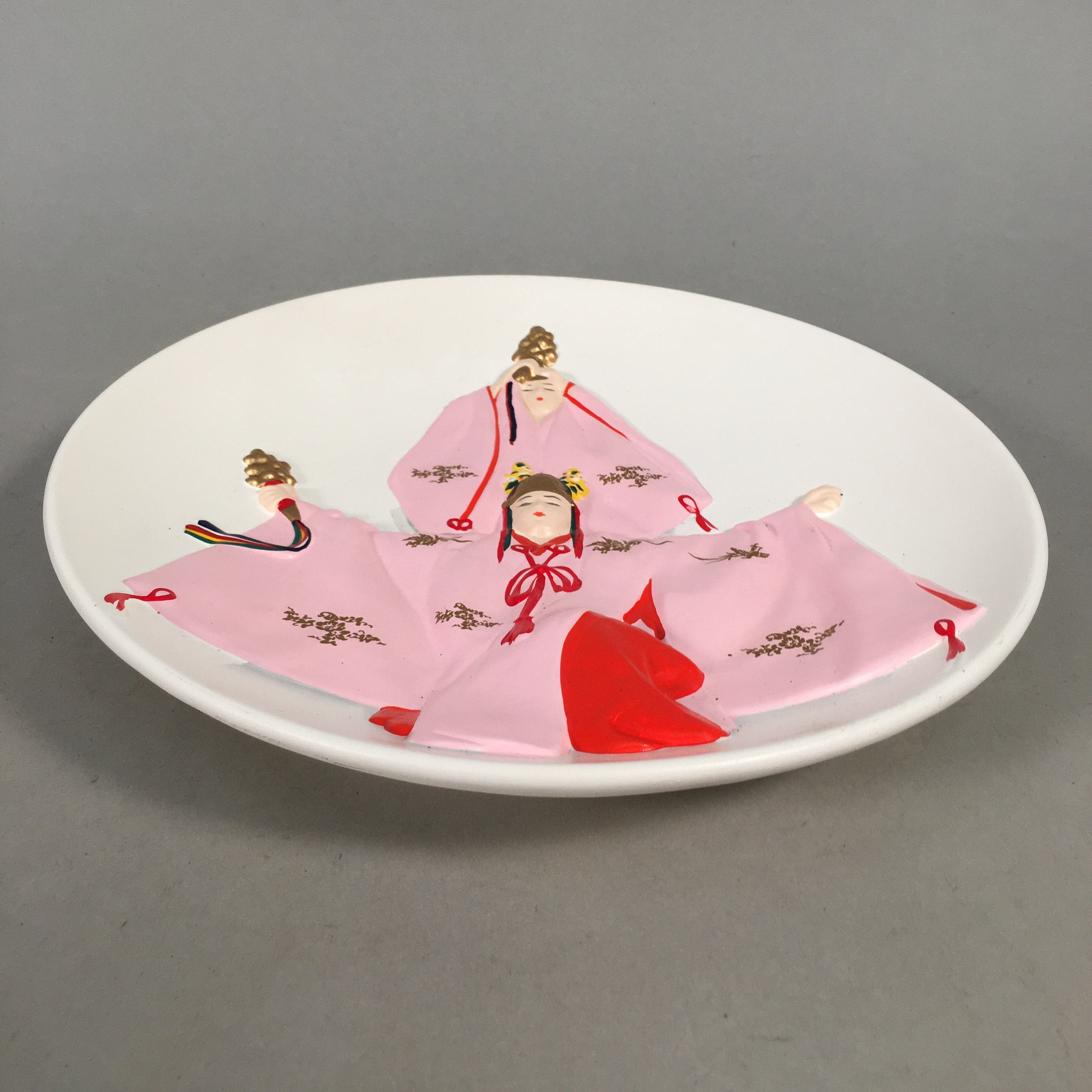 Japanese Display Ceramic Plate Vtg Ise Grand Shrine Dance Pink Women PP387