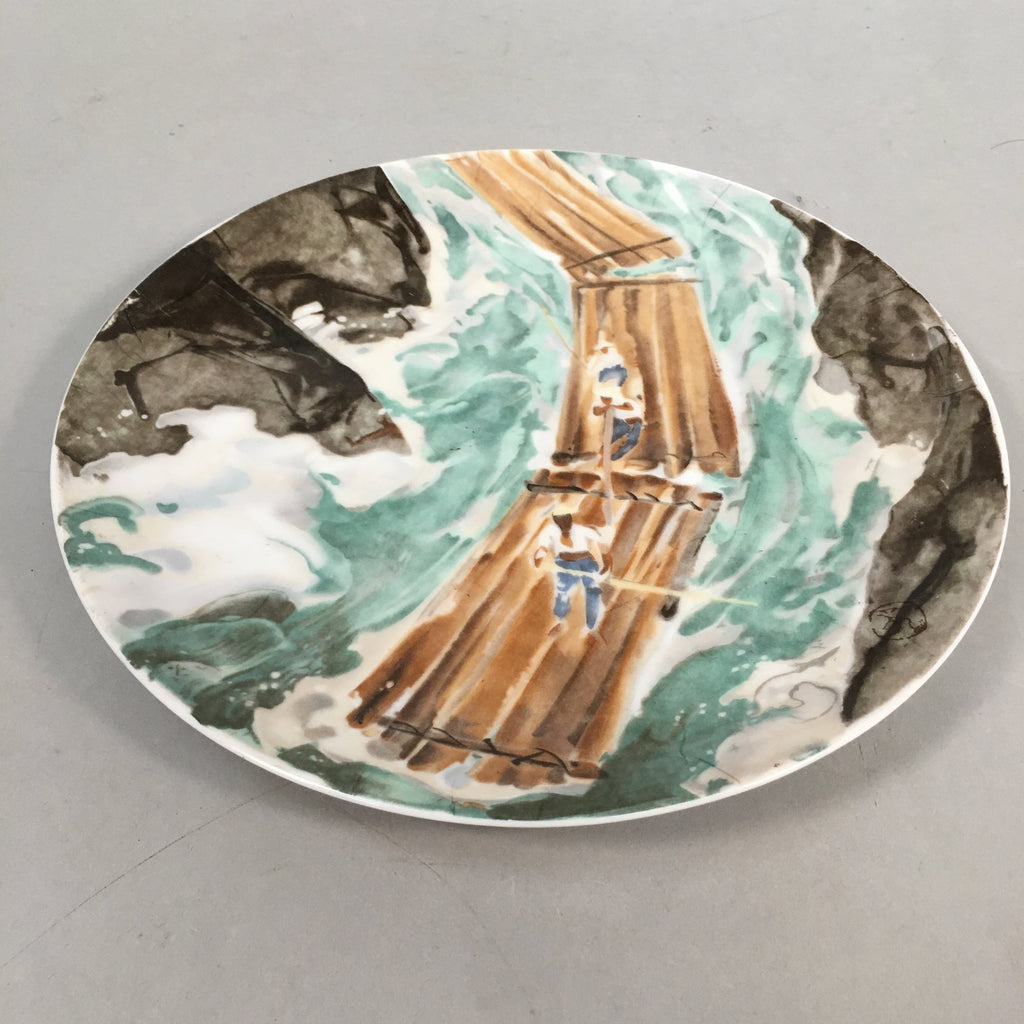 Japanese Display Porcelain Plate Vtg Rafting River Splash Rock PP355