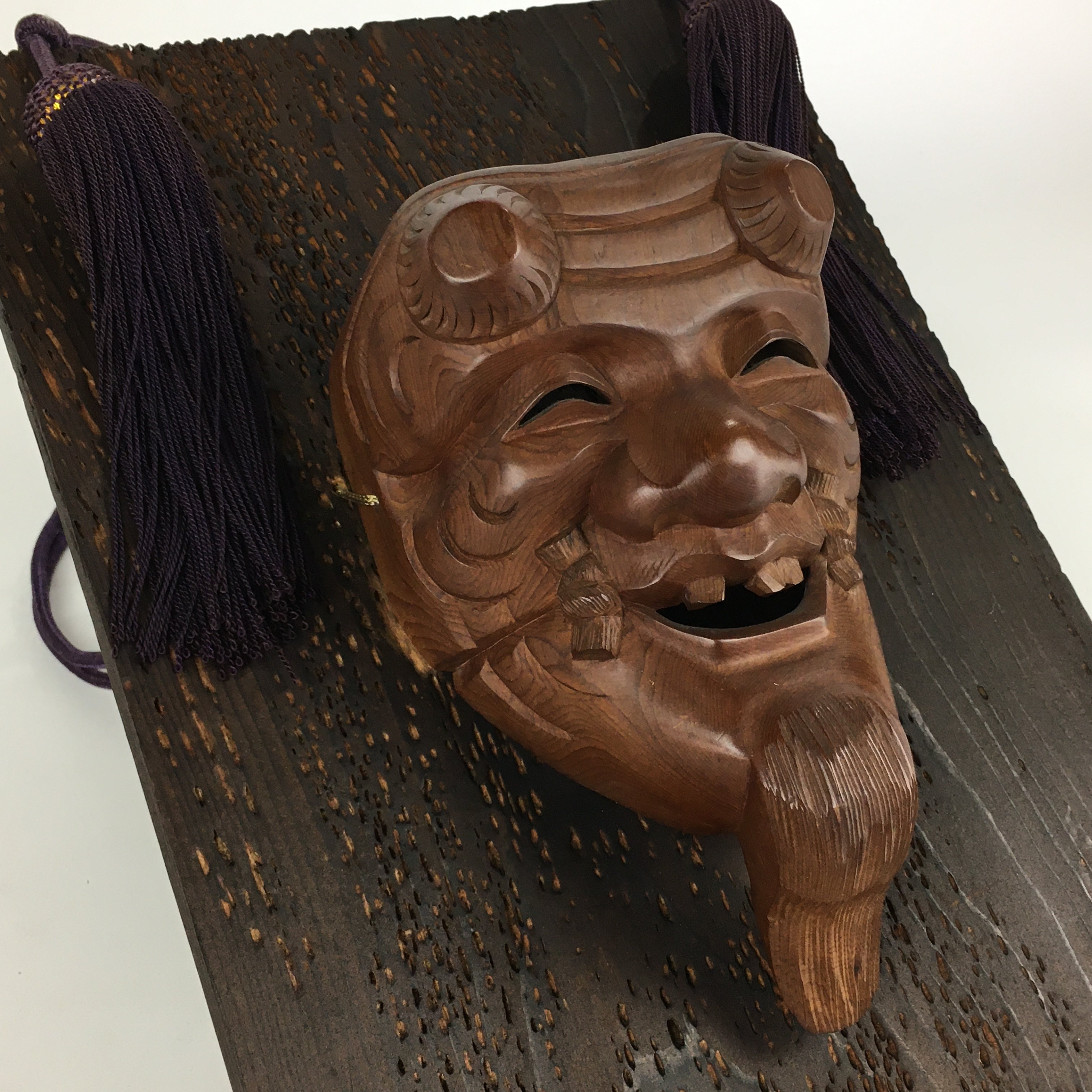 Japanese Display Wooden Noh Mask Kagura Face Vtg Kyogen Bugaku Gigaku OM29