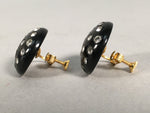 Japanese Earrings Vtg Black Round Dotted Glittering Stone Glass JK75