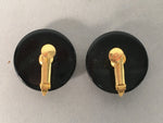 Japanese Earrings Vtg Black Round Dotted Glittering Stone Glass JK75