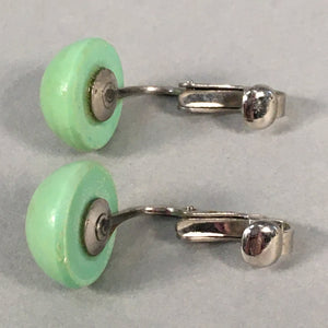 Japanese Earrings Vtg Green Round Pair Clip Metal JK99