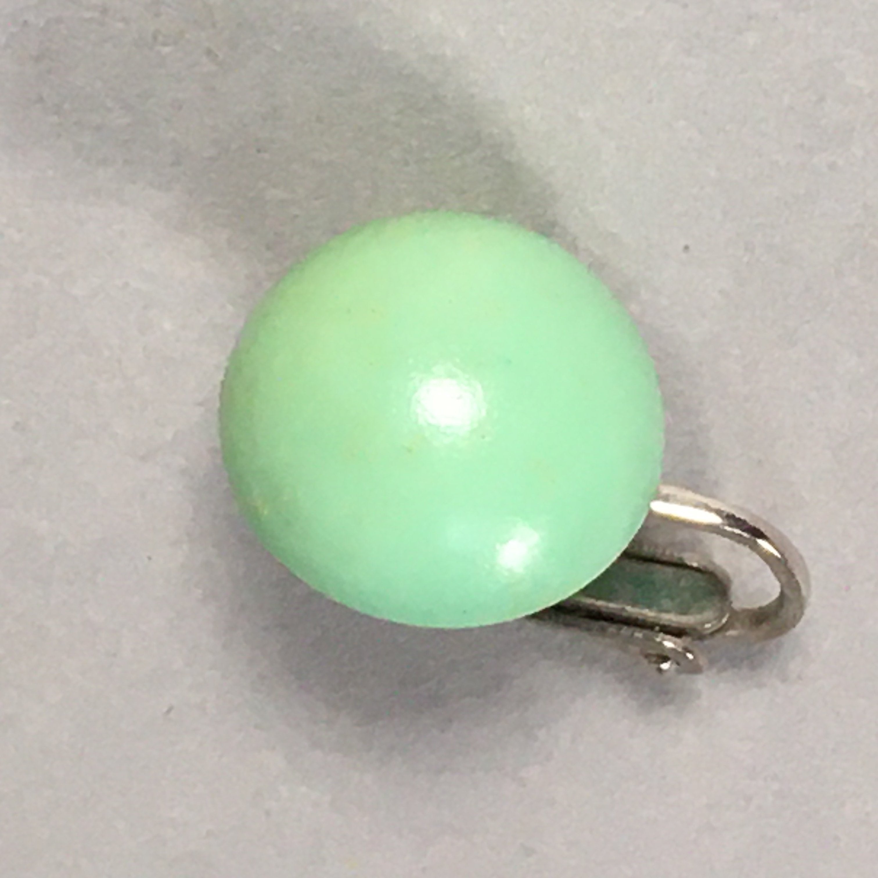 Japanese Earrings Vtg Green Round Pair Clip Metal JK99