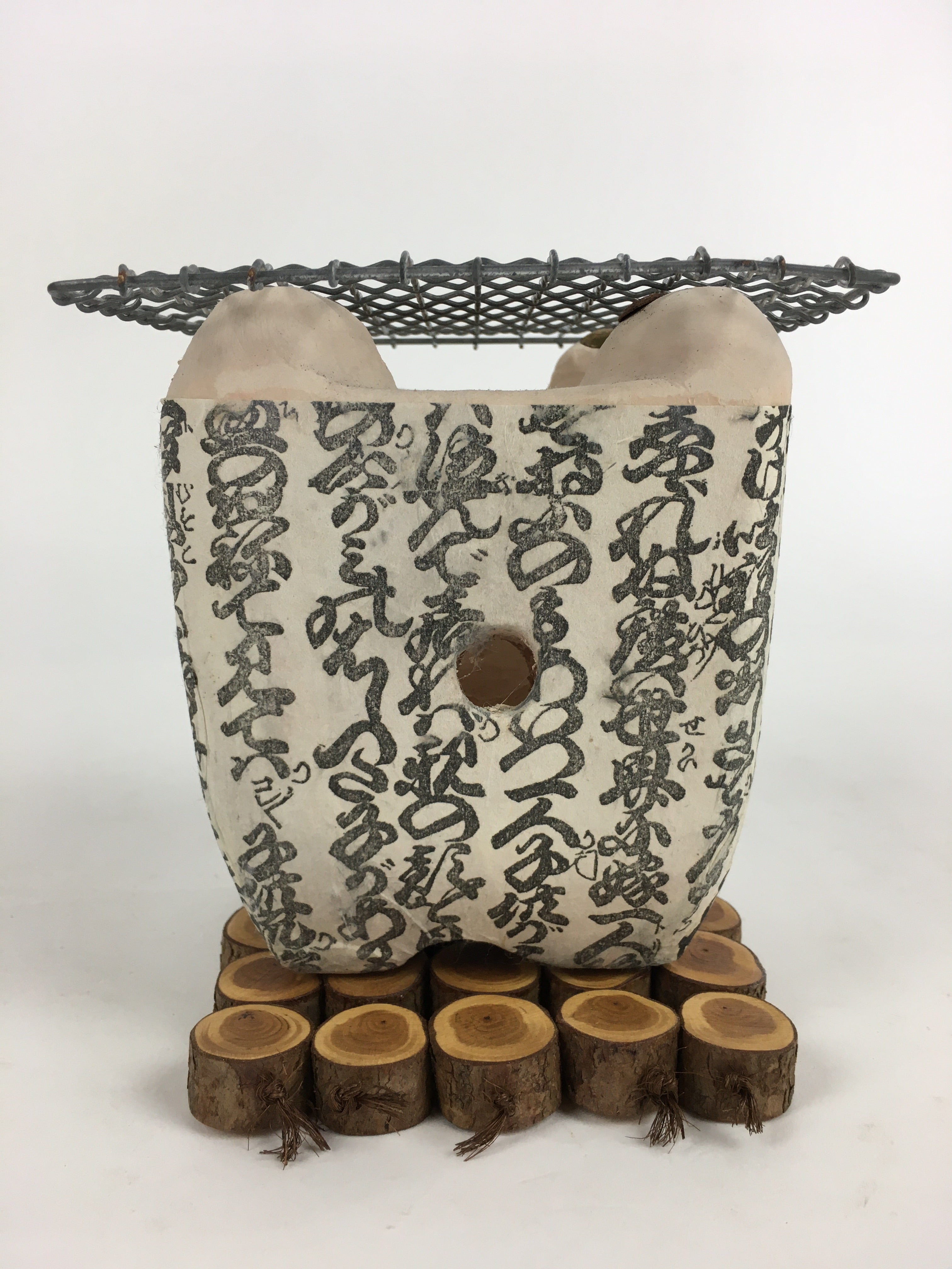 Japanese Earthen Charcoal Brazier Shichirin Vtg BBQ Grill Net Brazier Mat JK347