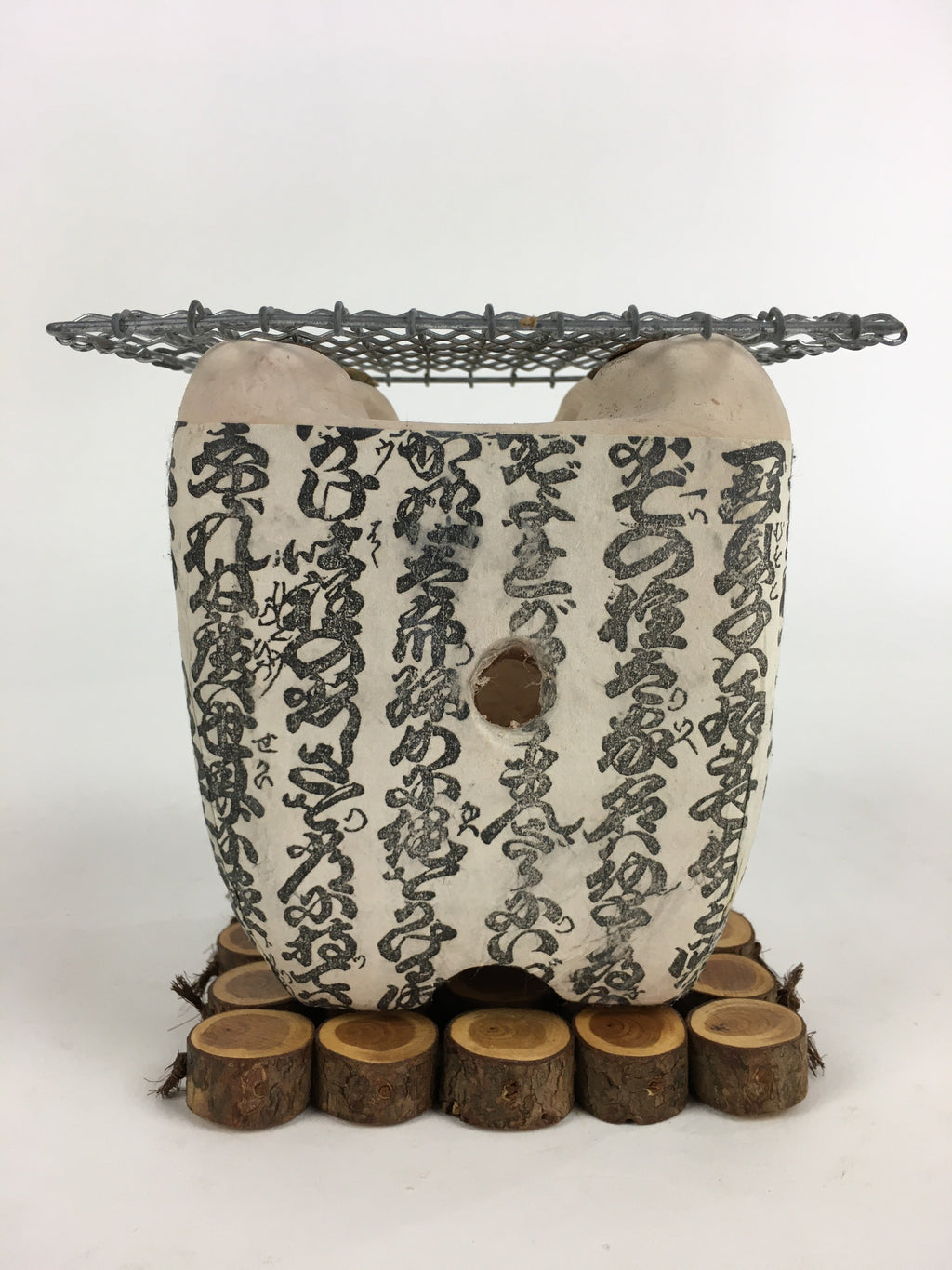 Japanese Earthen Charcoal Brazier Shichirin Vtg BBQ Grill Net Brazier Mat JK347