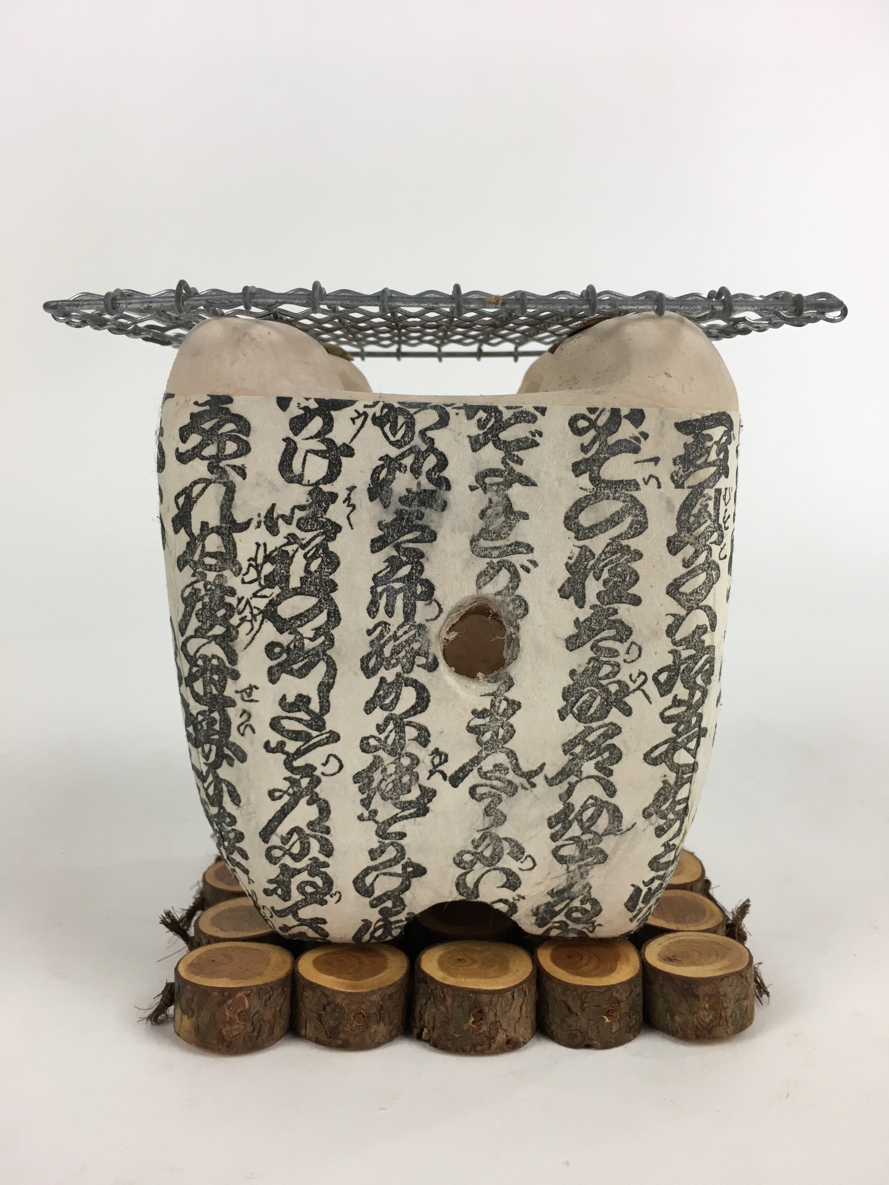 Japanese Earthen Charcoal Brazier Shichirin Vtg BBQ Grill Net Brazier Mat JK347