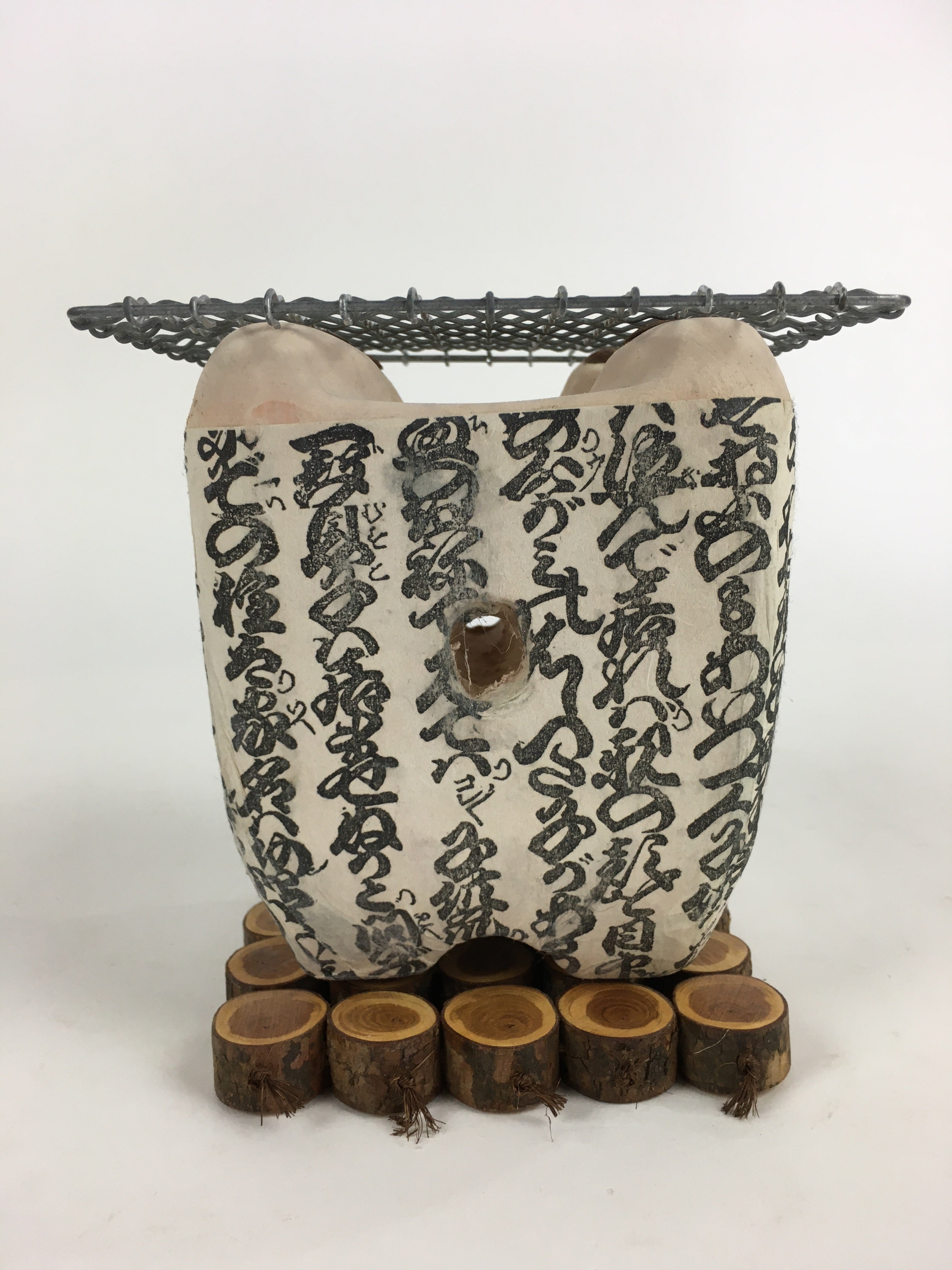 Japanese Earthen Charcoal Brazier Shichirin Vtg BBQ Grill Net Brazier Mat JK347