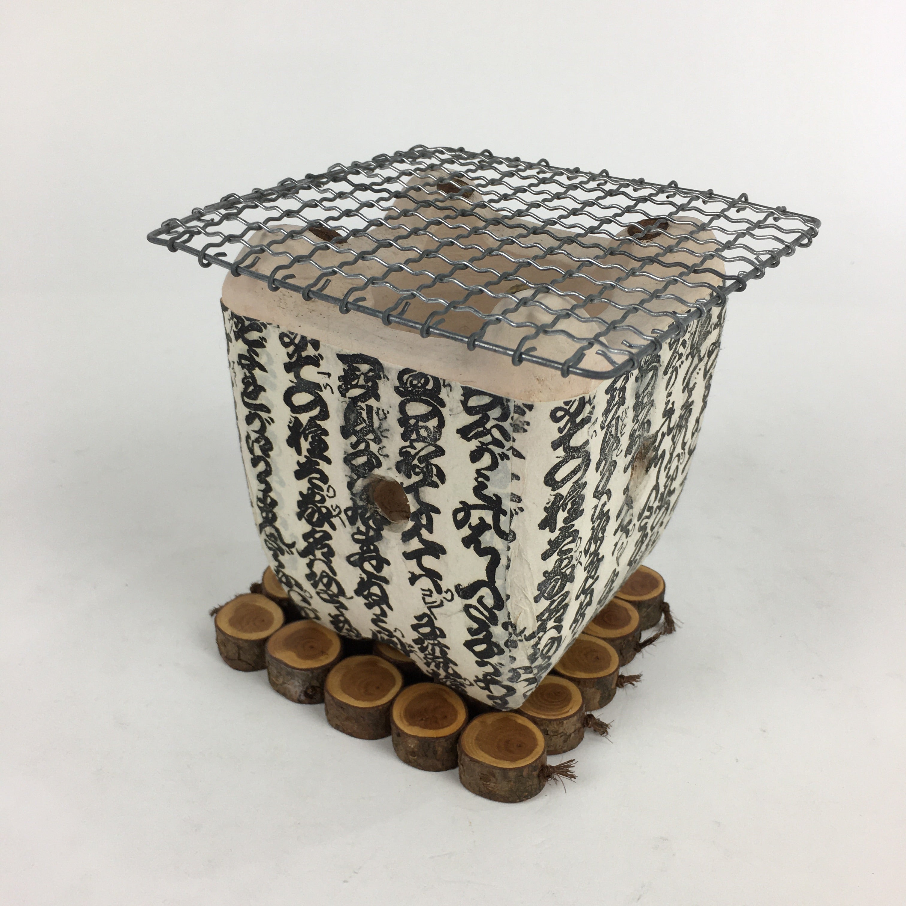 Japanese Earthen Charcoal Brazier Shichirin Vtg BBQ Grill Net Brazier Mat JK347