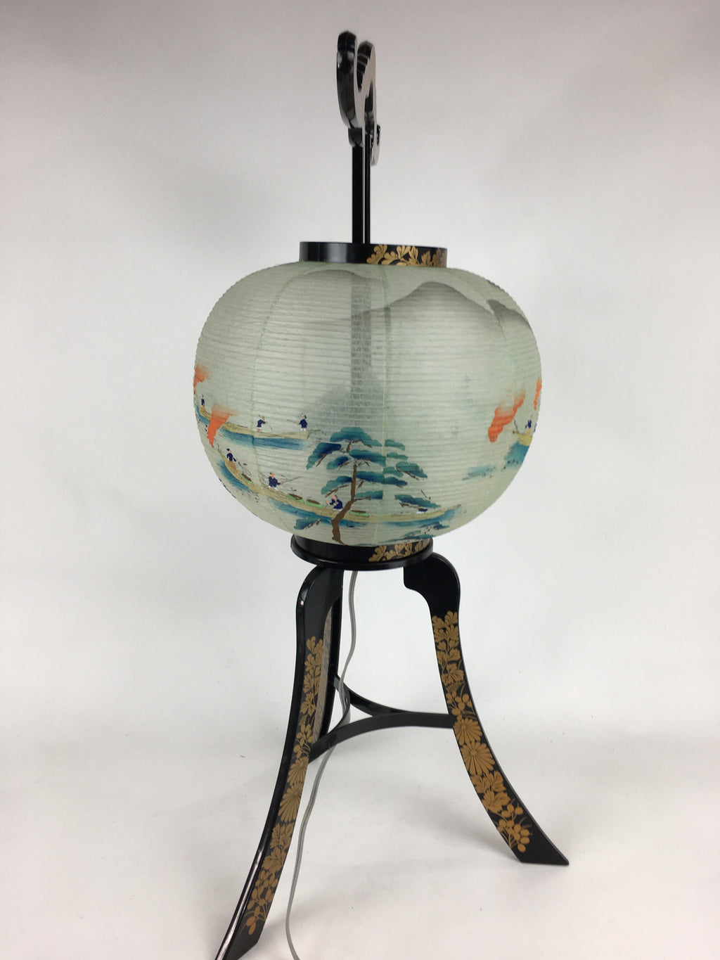 Japanese Electric Paper Lantern Vtg Standing Chochin Obon Festival Fishing LT48