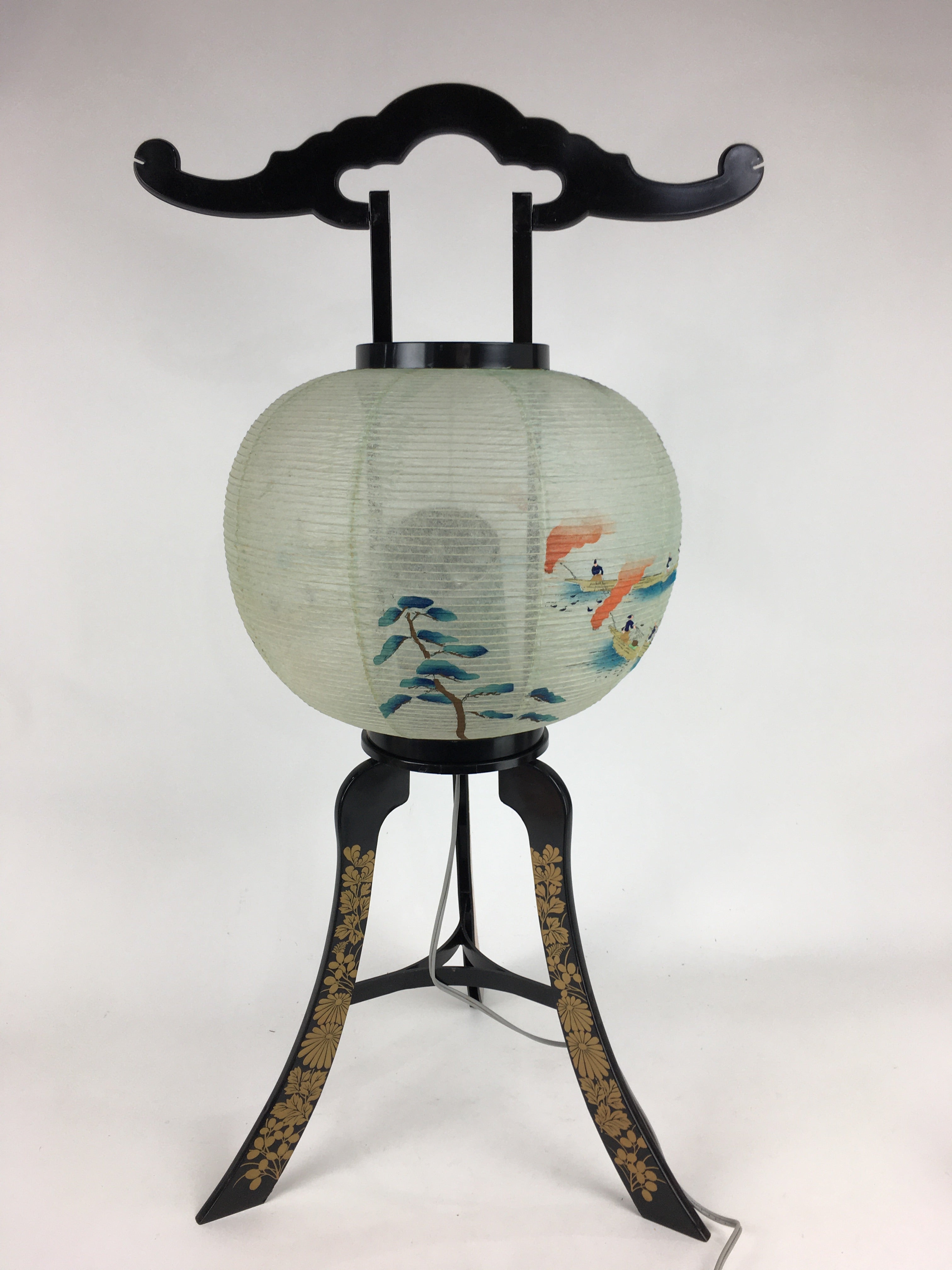 Japanese Electric Paper Lantern Vtg Standing Chochin Obon Festival Fishing LT48