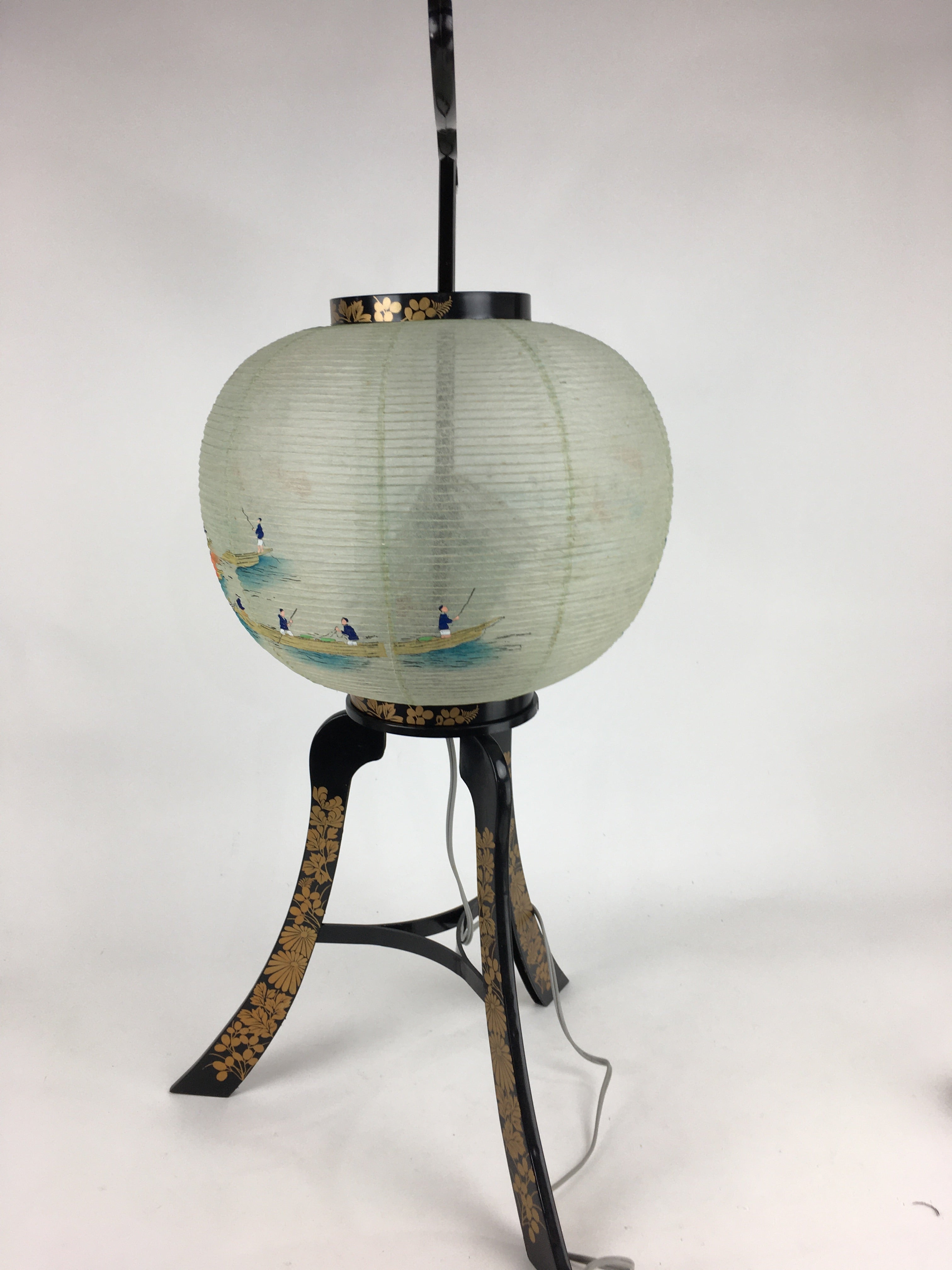 Japanese Electric Paper Lantern Vtg Standing Chochin Obon Festival Fishing LT48