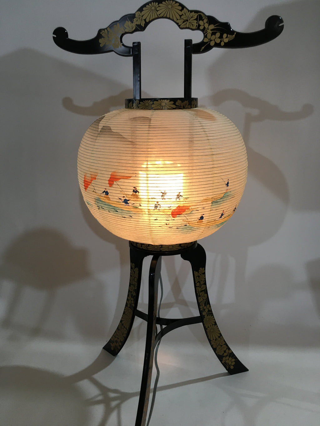 Japanese Electric Paper Lantern Vtg Standing Chochin Obon Festival Fishing LT48